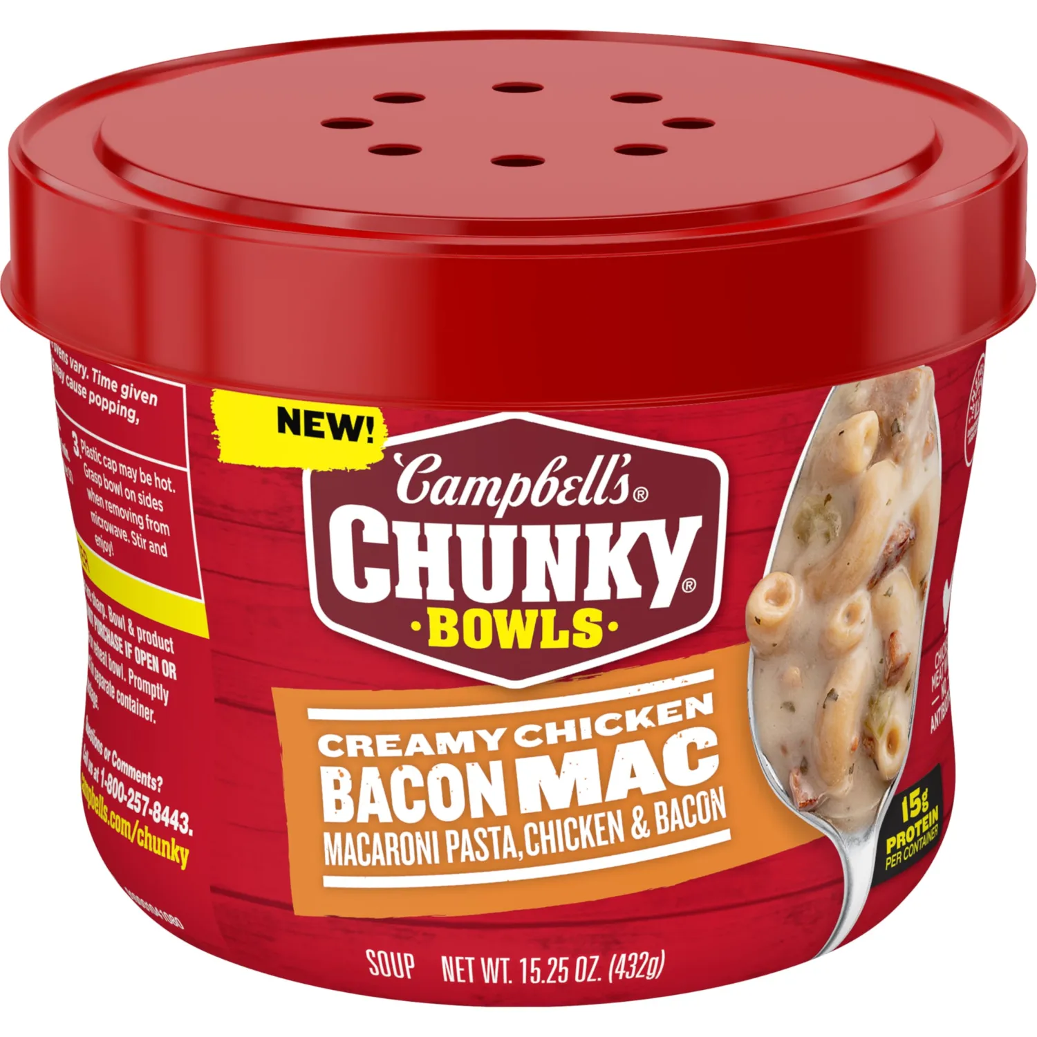 Campbell’s Chunky Soup, Creamy Chicken Bacon Mac, 15.25 oz Microwavable Bowl