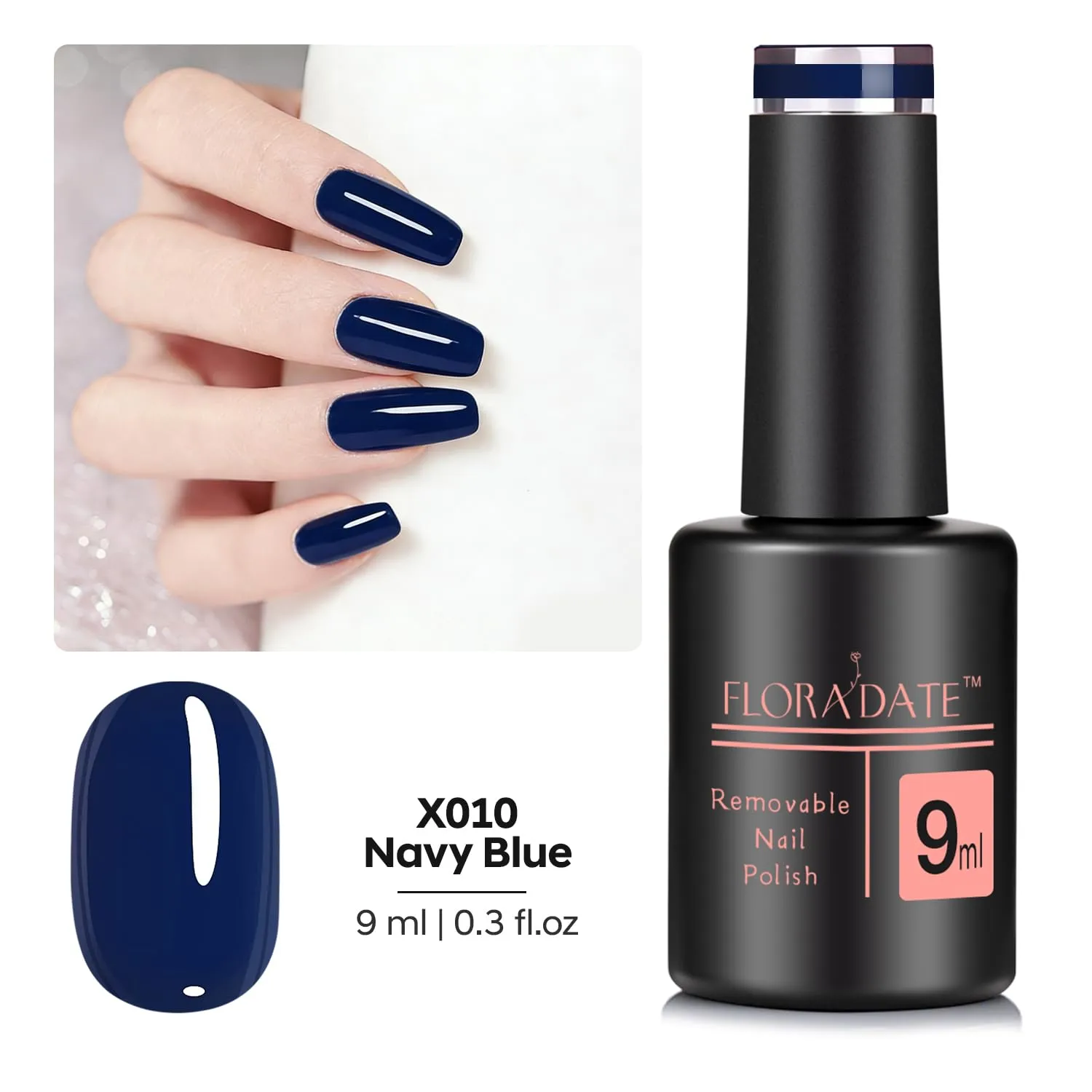 9ml Soak-Off UV/LED Blue Gel Nail Polish, Navy Blue (X010), For DIY Manicure & Salon Use, Gifts for Women