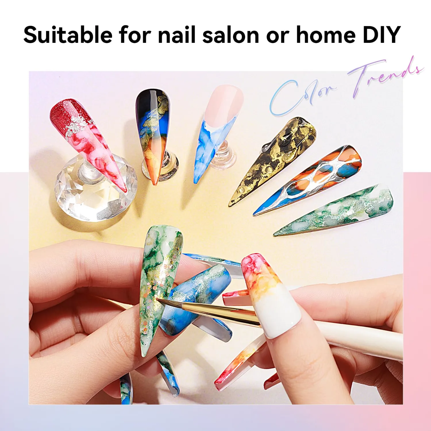 MIZHSE Glitter Marble Nail Polish Set, 8 Colors Marble Ink for Nails Blooming Gel Nail Polish Watercolor Ink Polish for Nails Design Home DIY