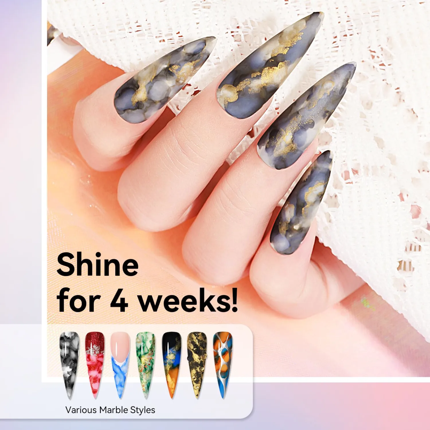 MIZHSE Glitter Marble Nail Polish Set, 8 Colors Marble Ink for Nails Blooming Gel Nail Polish Watercolor Ink Polish for Nails Design Home DIY