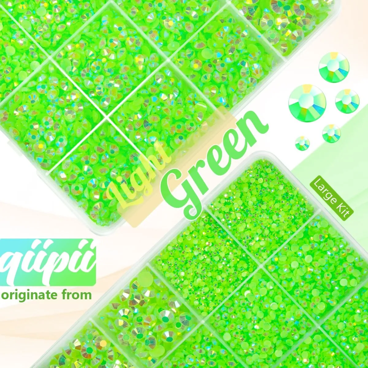 qiipii Peridot AB Resin Rhinestones w B7000 Jewelry Glue for Bedazzling Crafting 2mm-6mm Neon Green Flatback Jelly Stones Diamonds Gems Bedazzler Kit for Nails Face Eyes Makeup Tumblers Bottles Crafts