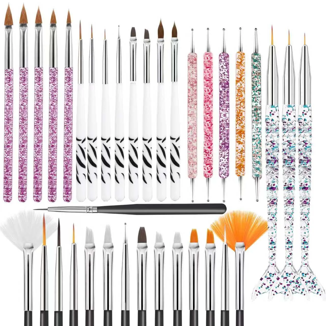 36pcs Nail Art Brushes,Nail Art Tools Set,Nail Art Design Pen with Extension Gel Brush,Nail Dotting Tools,Drawing Brush for Nail Art,Carved Brush,Liner Brush for Home DIY Salon Use,Black