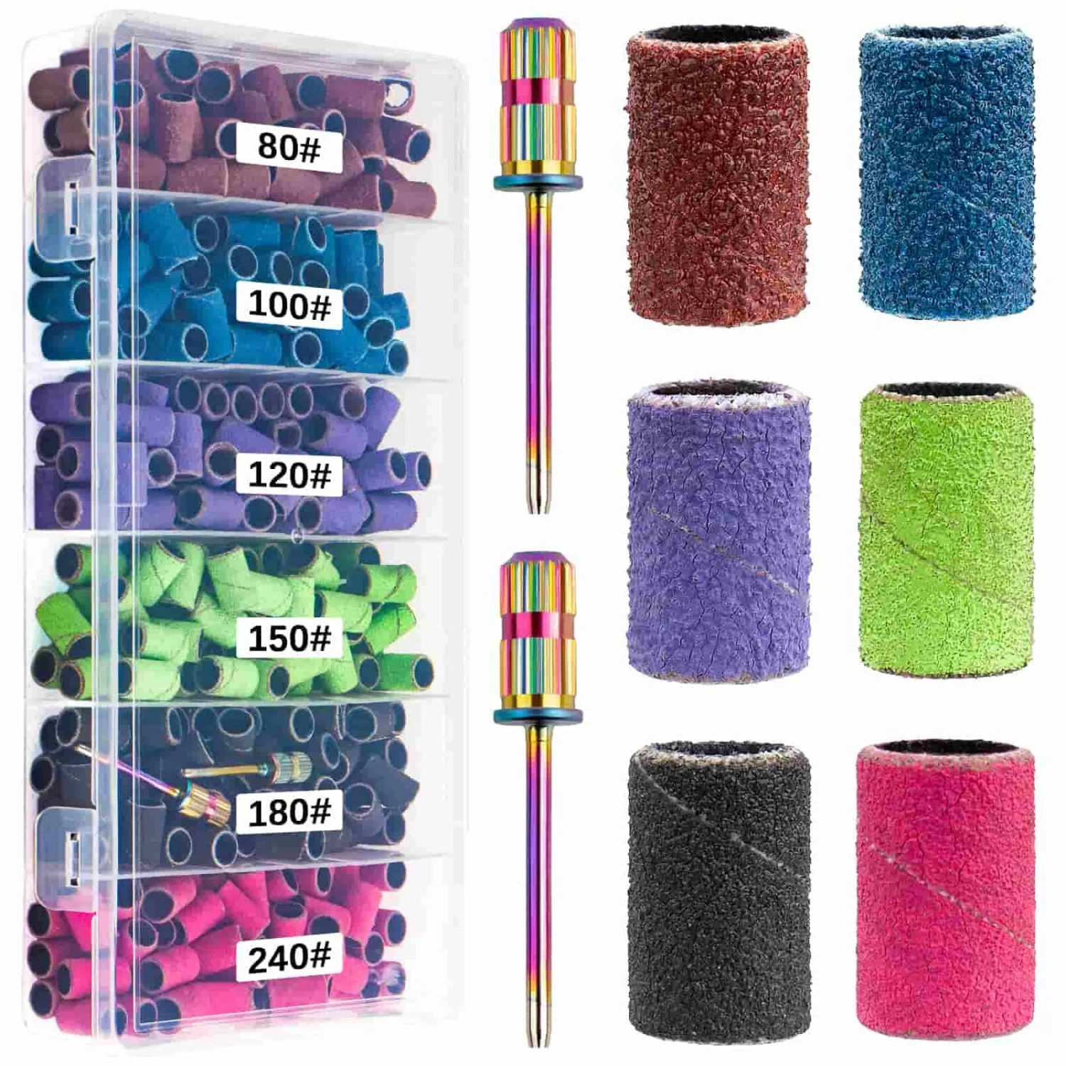 Sanding Bands for Nail Drill,300Pcs Nail Sanding Bands 80#100#120#150#180#240#Different Grit with 3/32Inch Mandrel Nail Drill Bits
