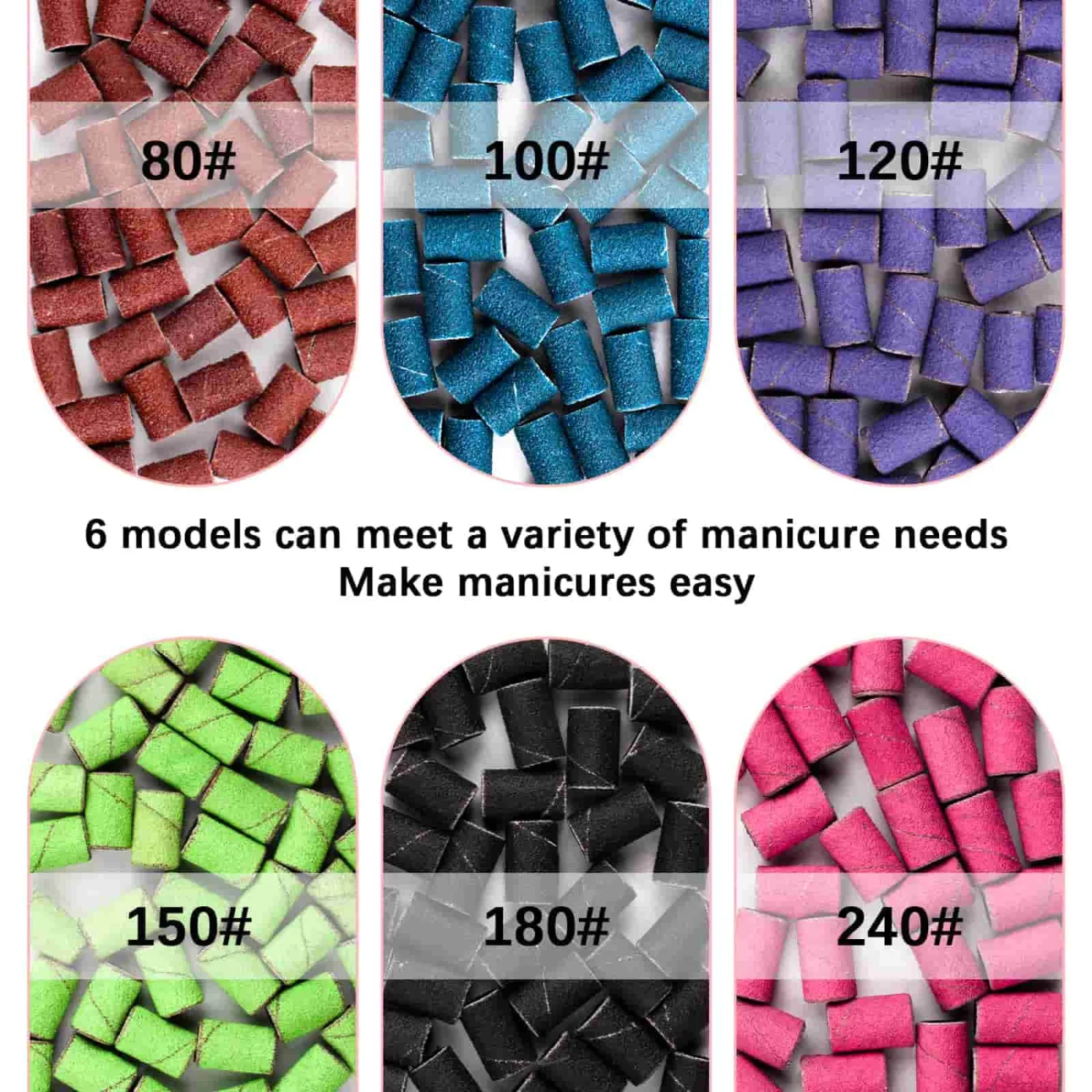 Sanding Bands for Nail Drill,300Pcs Nail Sanding Bands 80#100#120#150#180#240#Different Grit with 3/32Inch Mandrel Nail Drill Bits