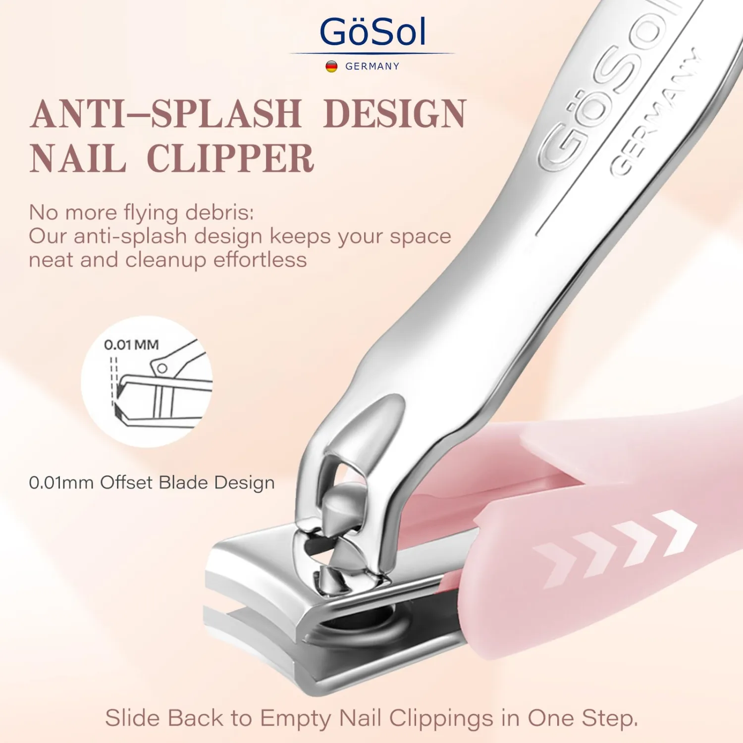Nail Clippers with Catcher, Anti Splash Finger Nail Clipper with Curved Sharp Blades, Detachable Easy Clean Design, Premium Carbon Steel Manicure Tools, Anti-Slip Soft Rubber Handle, Medium, Pink