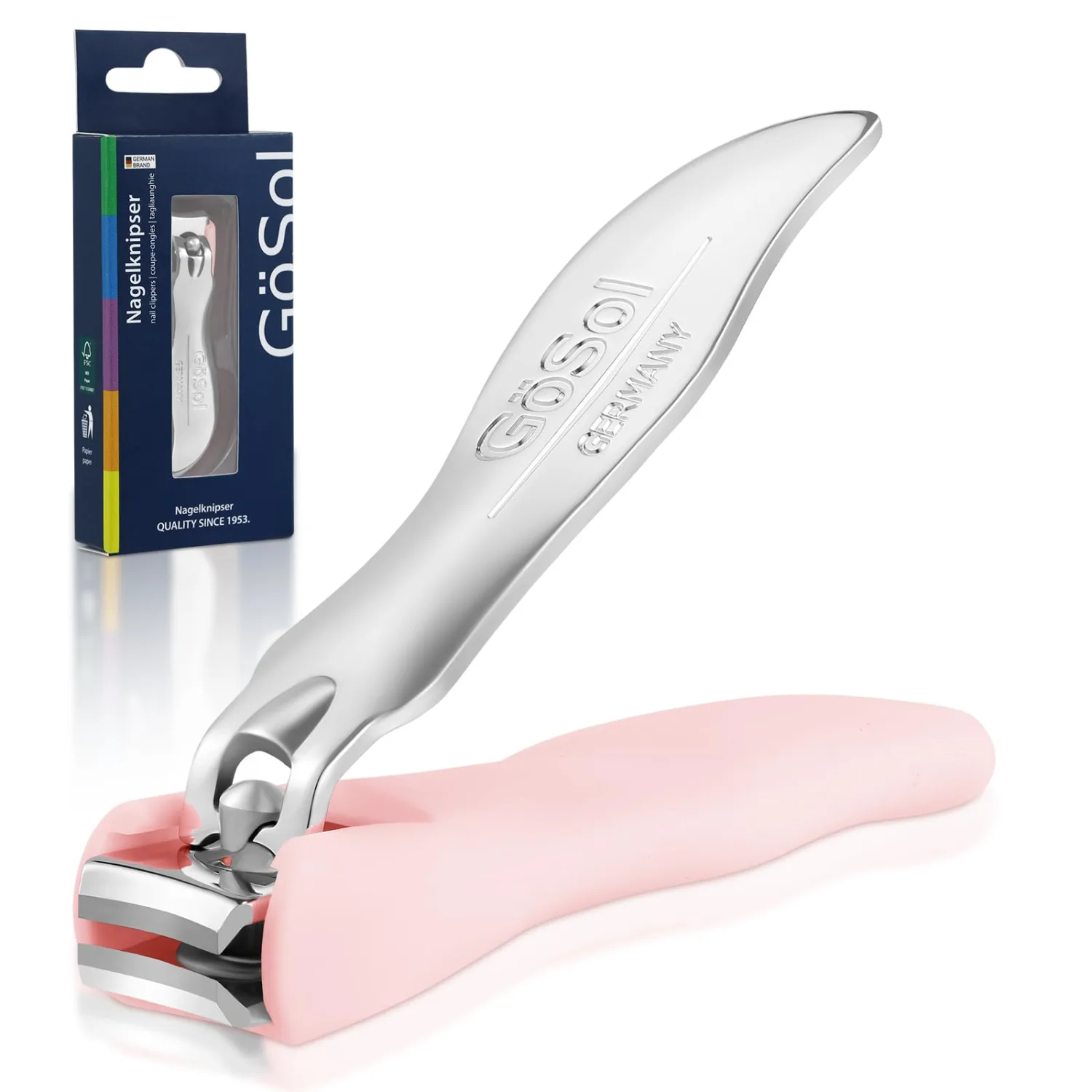 Nail Clippers with Catcher, Anti Splash Finger Nail Clipper with Curved Sharp Blades, Detachable Easy Clean Design, Premium Carbon Steel Manicure Tools, Anti-Slip Soft Rubber Handle, Medium, Pink