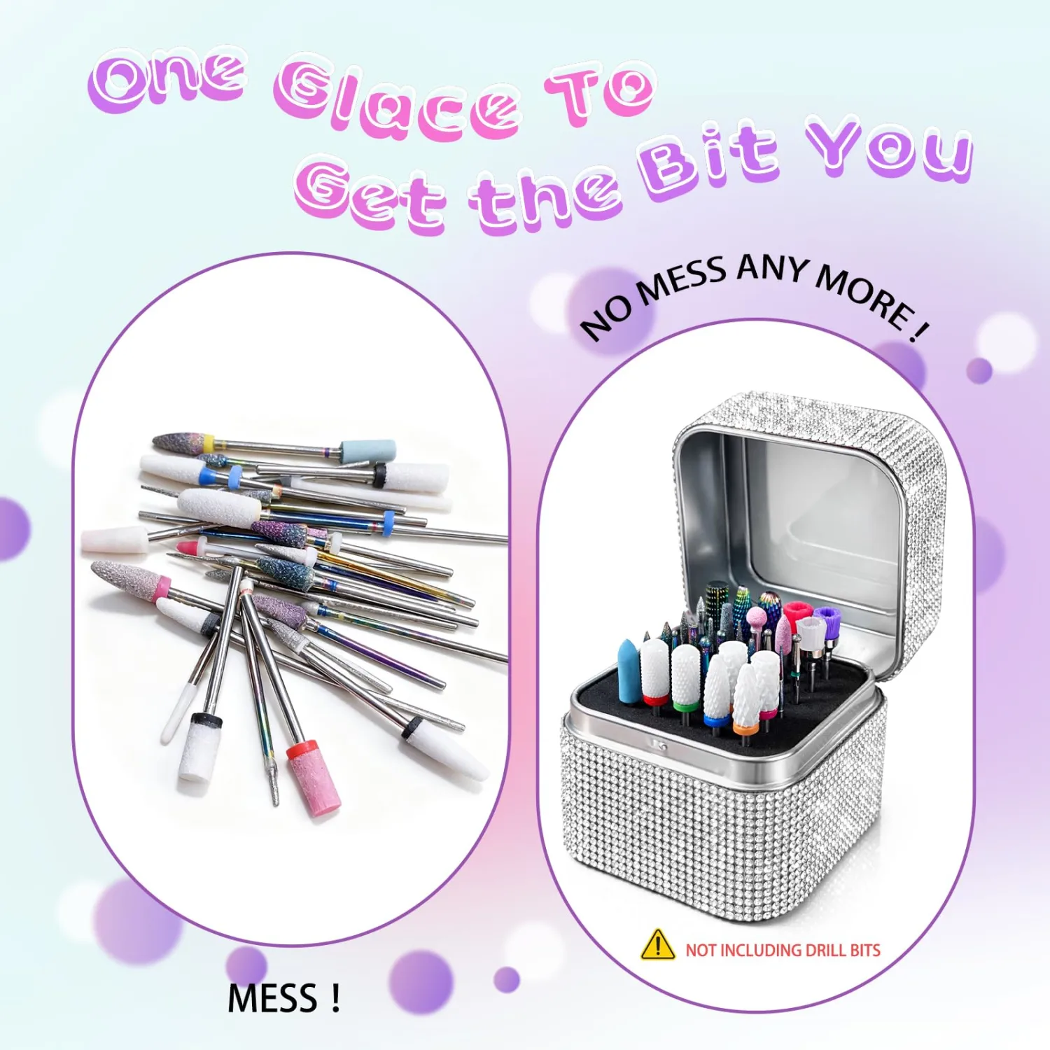 Nail Drill Bit Holder, Dustproof Rhinestones Drill Bit Organizer Case 30 Holes Efile Nail Tech Bits Storage Container Box Manicure Tools E file Accessories Collector for Salon, Travel, Home(Only Box)