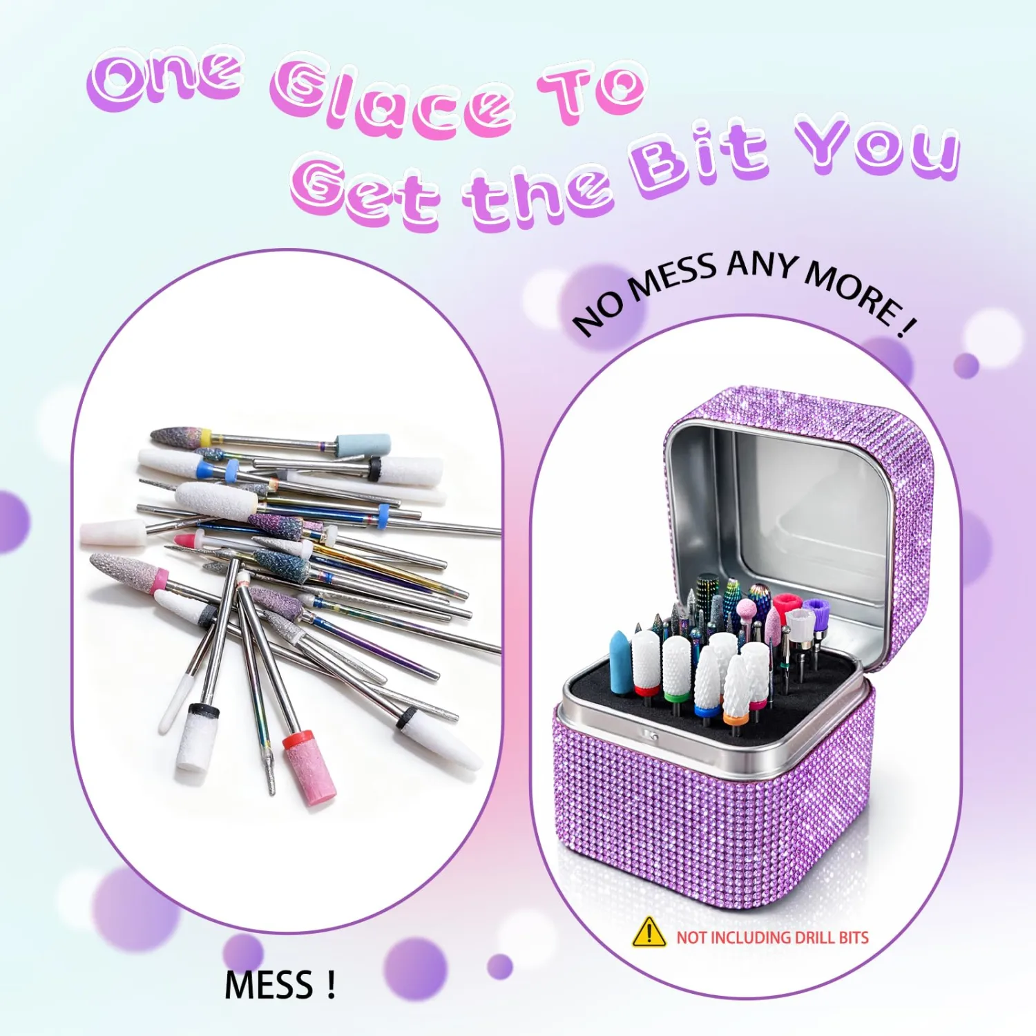 Nail Drill Bit Holder, Dustproof Rhinestones Drill Bit Organizer Case 30 Holes Efile Nail Tech Bits Storage Container Box Manicure Tools E file Accessories Collector for Salon, Travel, Home(Only Box)