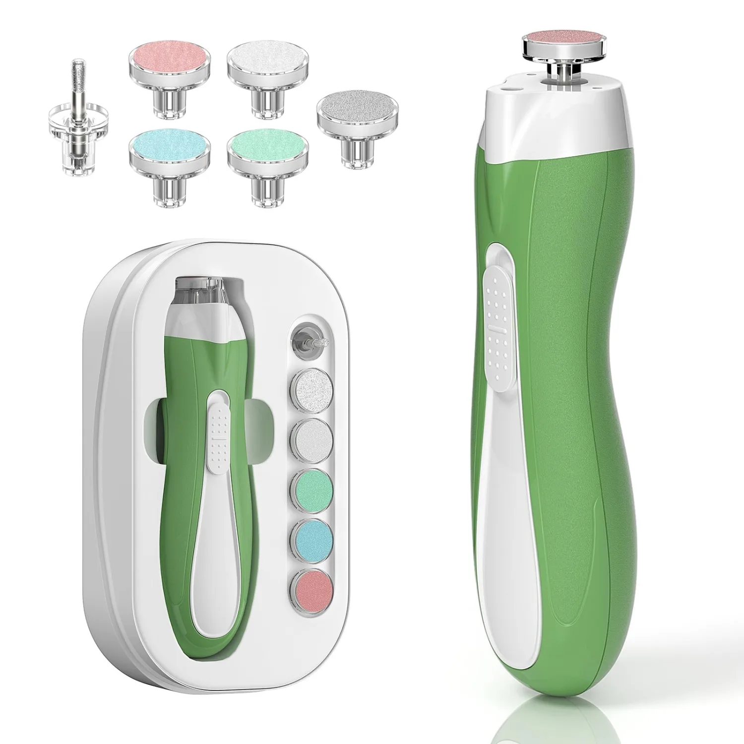 Baby Nail File Electric, Baby Nail Trimmer with 6 Grinding Heads for Newborn, Infant, Toddler & Adult, Whisper Quiet LED Electric Nail Clipper, Usage-Labeled Case