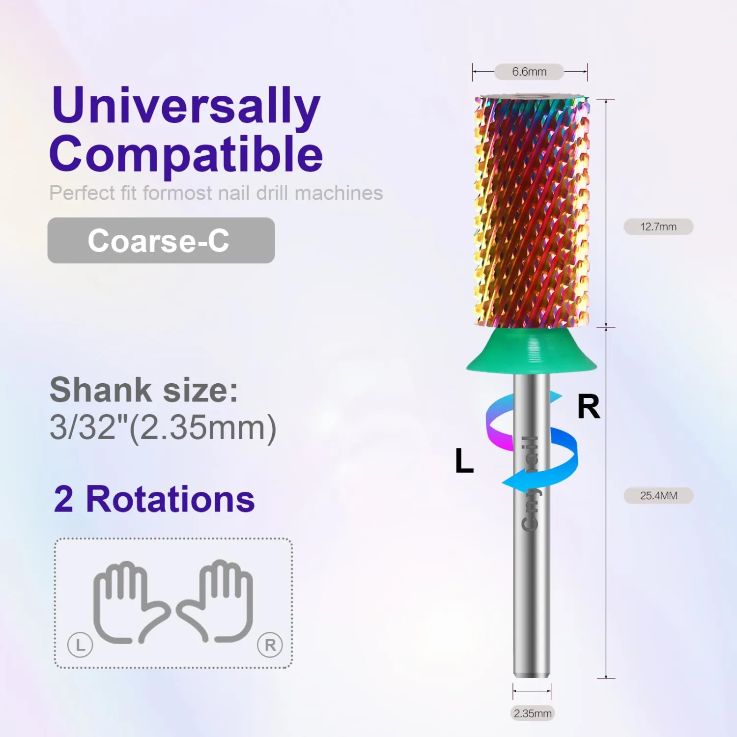 3/32" Large Flat Barrel Tungsten Carbide Nail Drill Bit Safety Bit for Gel & Acrylic Removal, 2-Way Rotating Efile Tip, Salon Electric File Accessory (C Grit, Multicolor)