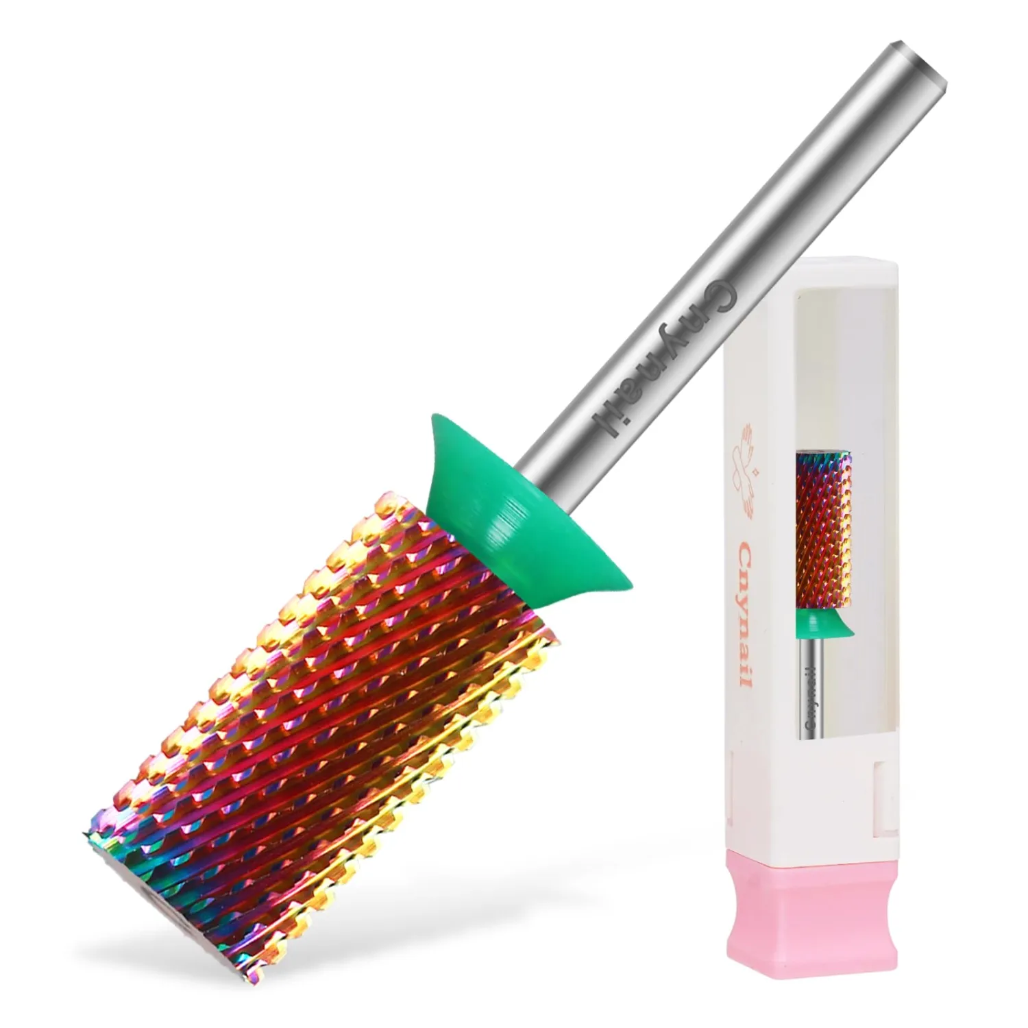 3/32" Large Flat Barrel Tungsten Carbide Nail Drill Bit Safety Bit for Gel & Acrylic Removal, 2-Way Rotating Efile Tip, Salon Electric File Accessory (C Grit, Multicolor)