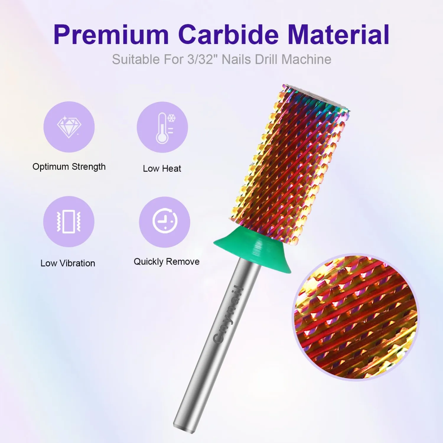 3/32" Large Flat Barrel Tungsten Carbide Nail Drill Bit Safety Bit for Gel & Acrylic Removal, 2-Way Rotating Efile Tip, Salon Electric File Accessory (C Grit, Multicolor)
