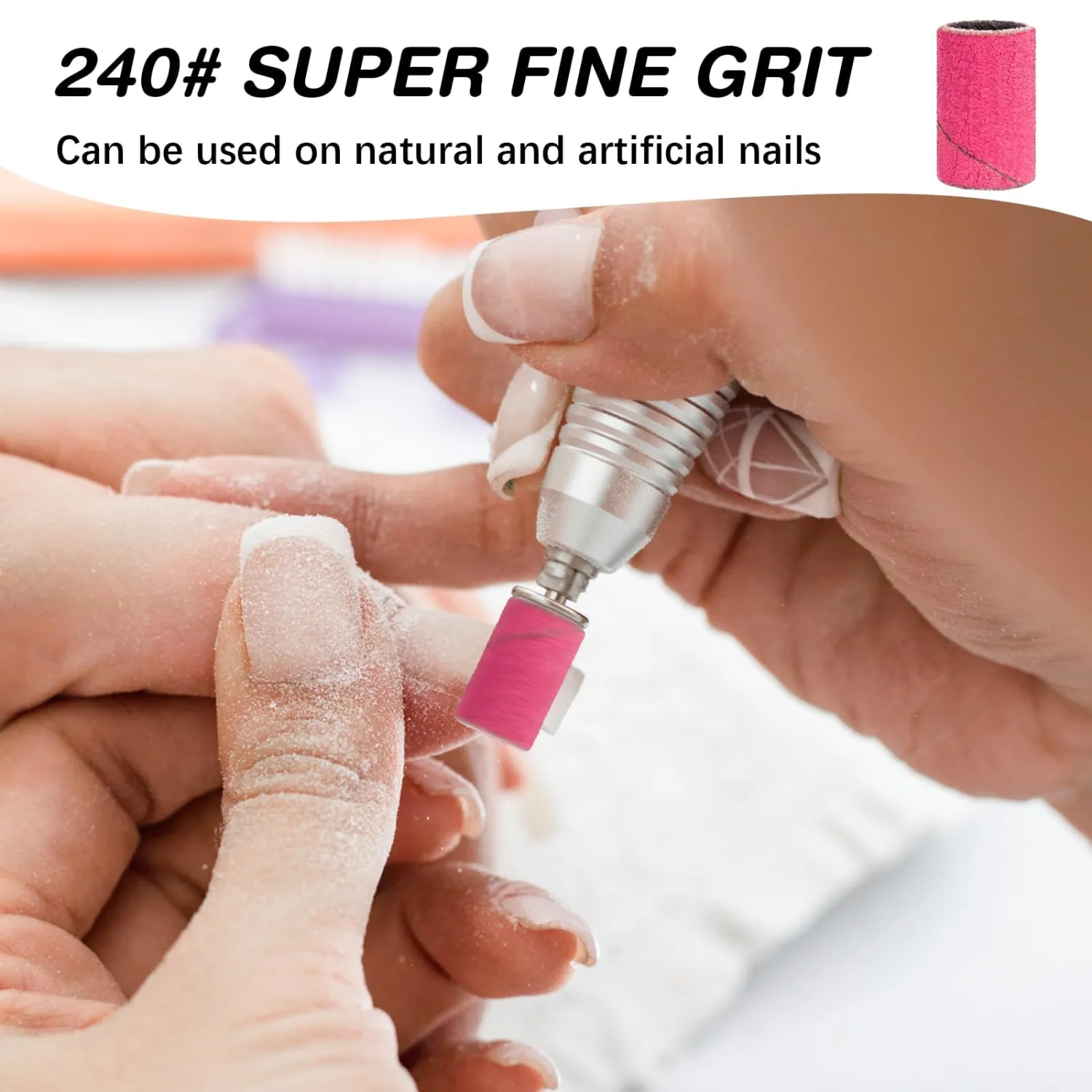 Sanding Bands for Nail Drill 240 Grit Extreme Fine Nail Sanding Bands 200Pcs Pink Professional Sanding Bands and 2Pcs Nail Drill Bits for Manicures and Pedicure