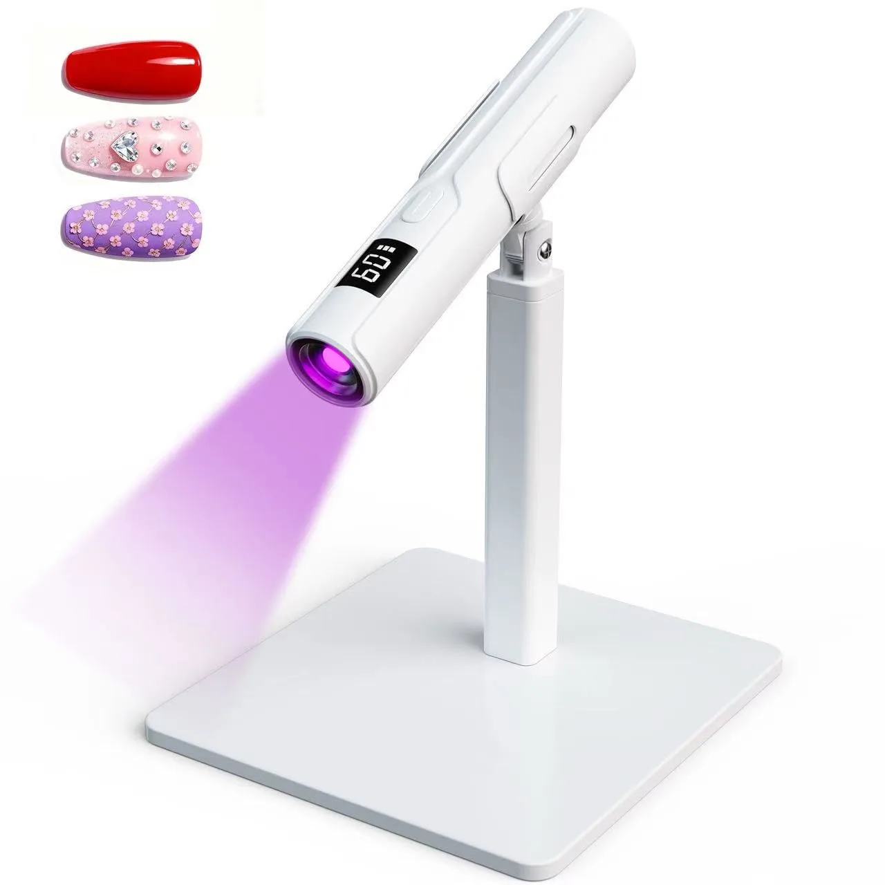 Upgraded UV Nail Lamp with Premium Stand, Cordless UV Light for Gel Nails with LCD Display & Eye-Protection Cover, Handheld Mini UV/LED Nail Lamp for Gel Polish, Flash Cures All Soft Gels (White)