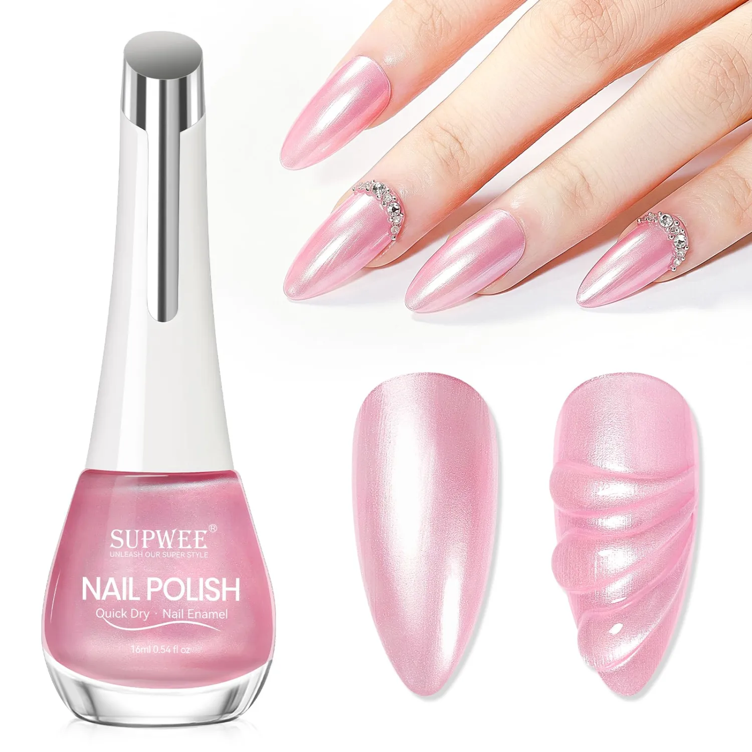 Rose Pink Nail Polish, 16ml Quick Dry Pearl Pearlescent Nail Polish Shimmer Mermaid Effect Polish Nails Art Home DIY for Woman Girl