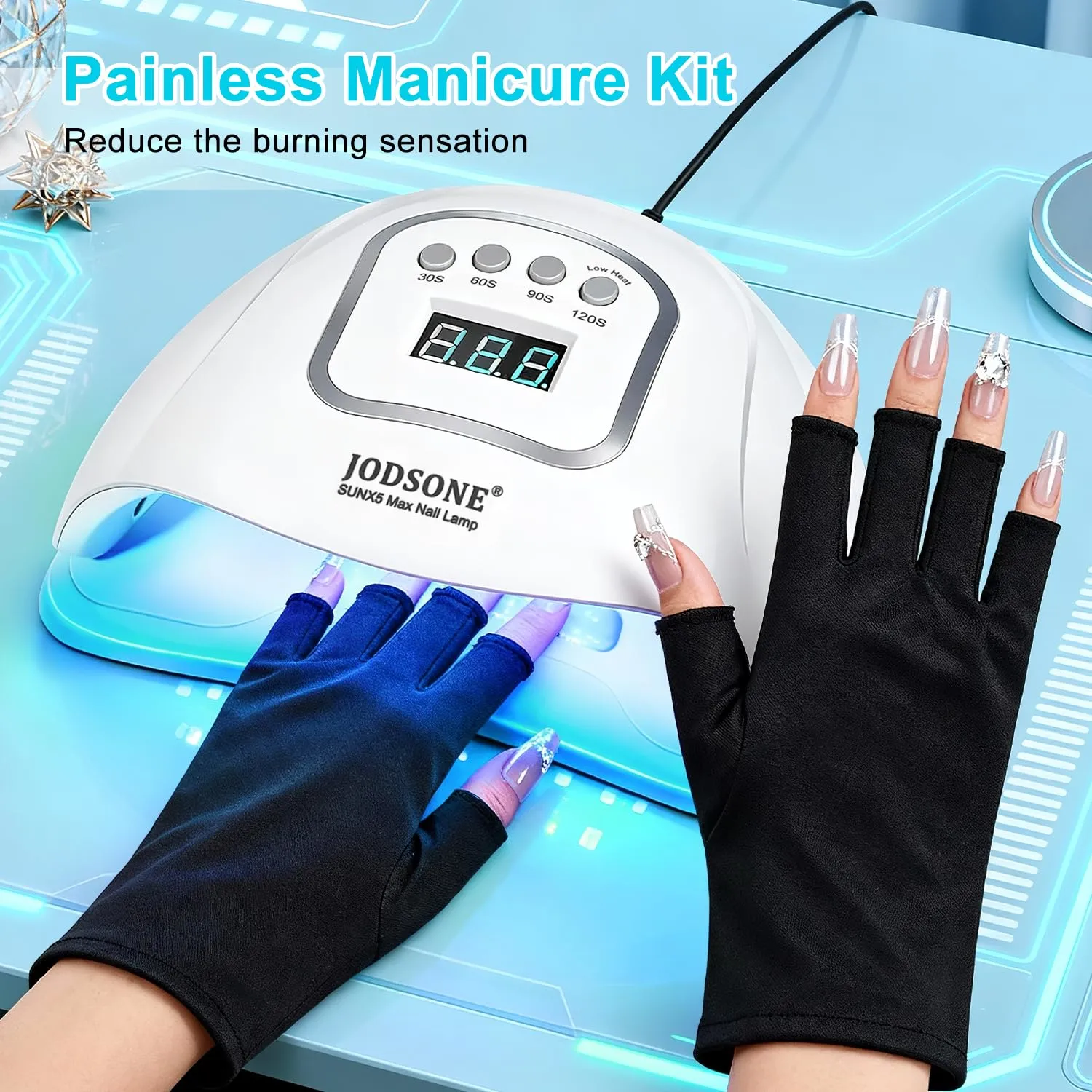 JODSONE U V LED Nail Lamp with Gloves Kit, Nail Dryer for Gel Nails Professional for Home and Salon