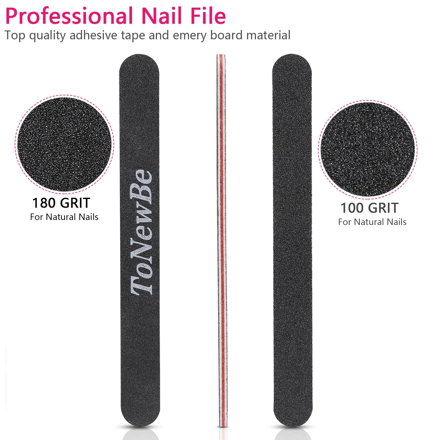 Nail Files, 10PCS Professional Double Sided 100/180 Grit Emery Board for Natural & Acrylic Nails, Washable Black Nail Buffers for Manicure Pedicure, Home Salon Use