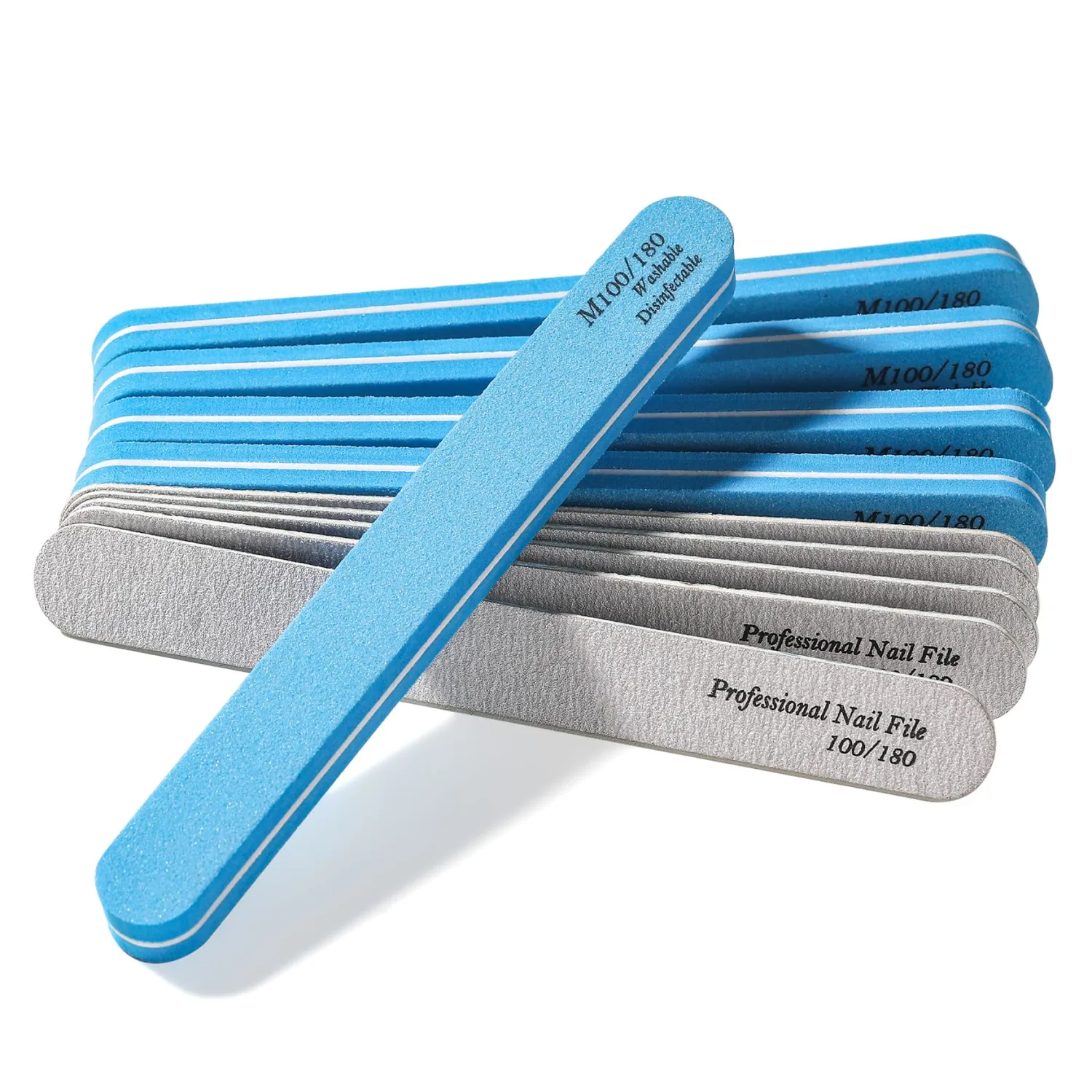 BALUCA 10-Pack Professional Nail Files & Buffers for Acrylic & Natural Nails | Double-Sided 100/180 Grit Emery Boards | Reusable Salon-Grade Nail Filer & Shine Kit for Women & Pets (Blue)
