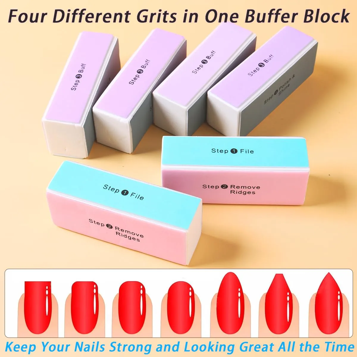 Nail File and Nail Buffer Block Set(11PCS), Buffer Block Nail Files Double Sided 100/180 Grit & 4 Way Colorful Buffing Block Shine Polisher for Acrylic and Natural Nails