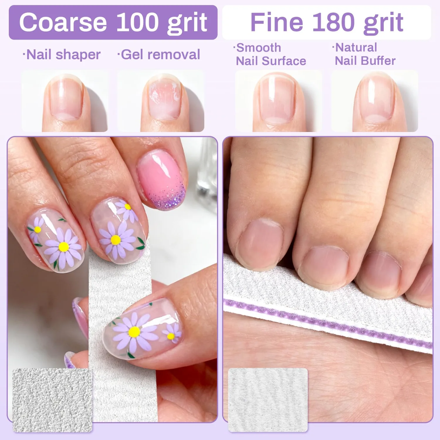 14pcs Nail Files 100/180 Grit - Double Sided Emery Boards Nail Filer Limas Para UñAs AcríLicas Profesional Fingernail Acrylic Nails Shaper Extension Gel Removal Manicure Salon Home Art Supplies