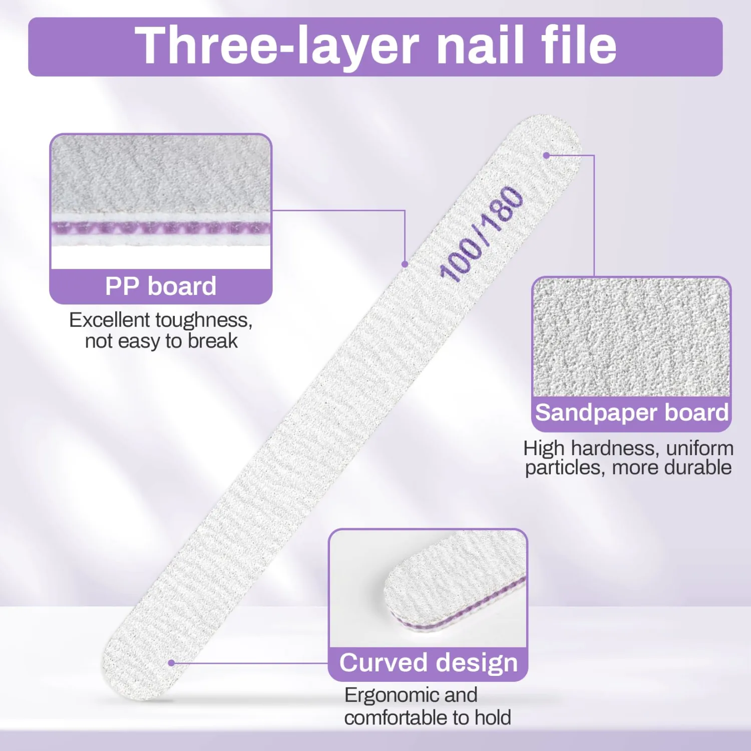 14pcs Nail Files 100/180 Grit - Double Sided Emery Boards Nail Filer Limas Para UñAs AcríLicas Profesional Fingernail Acrylic Nails Shaper Extension Gel Removal Manicure Salon Home Art Supplies