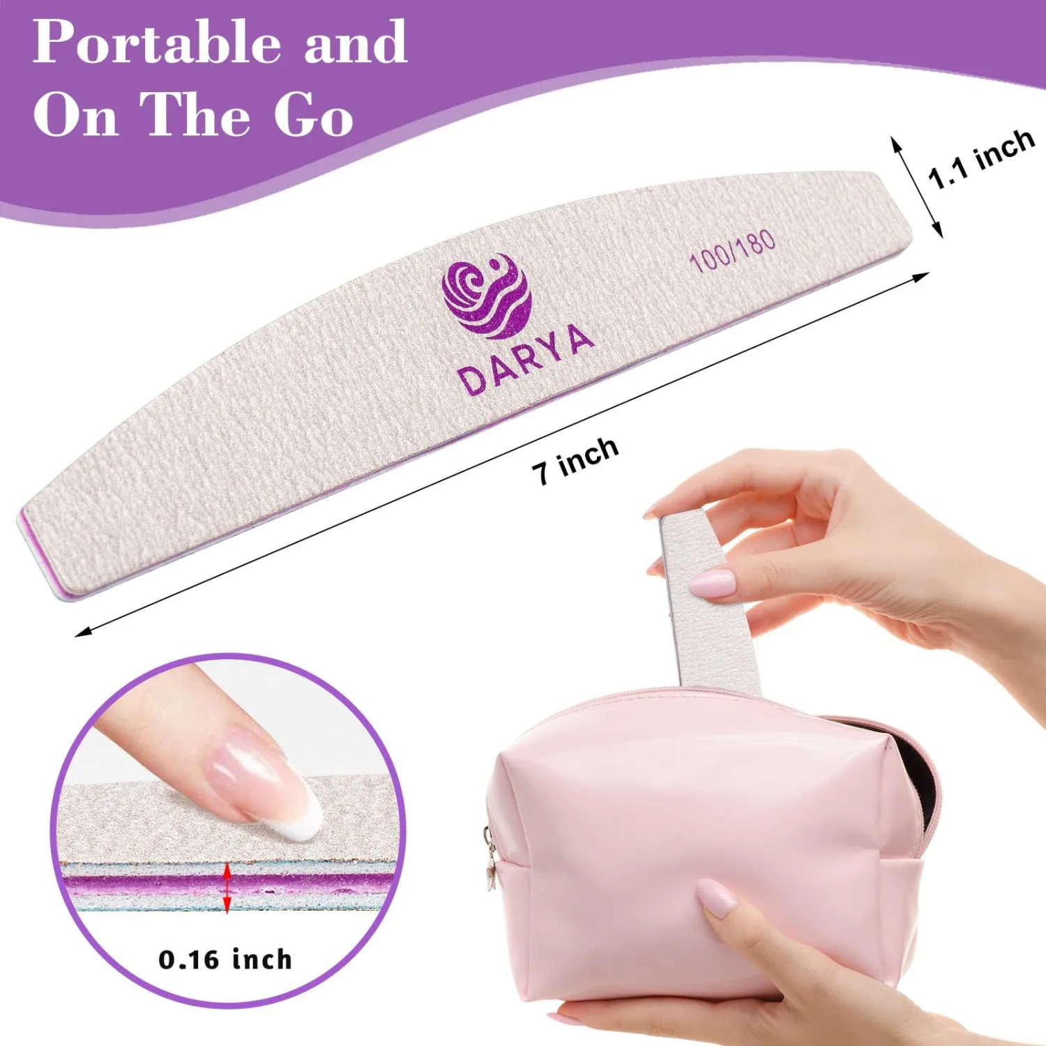DARYA Nail Files (12 Pcs) Double Sided 100/180 Grit Emery Boards for Nails Acrylics Natural Nail File Durable Washable Professional Nail Files for Salon & Home Use (12, Count, 100/180 Grit)