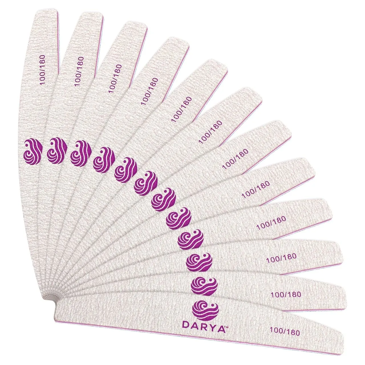DARYA Nail Files (12 Pcs) Double Sided 100/180 Grit Emery Boards for Nails Acrylics Natural Nail File Durable Washable Professional Nail Files for Salon & Home Use (12, Count, 100/180 Grit)