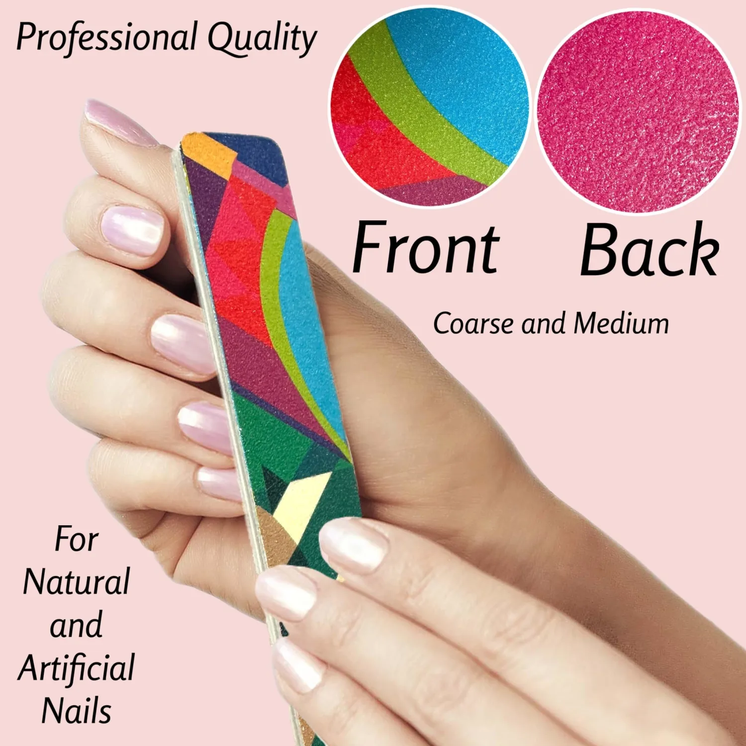 6 ALAZCO Jumbo Dual-Sided Nail File Emery Board Medium & Coarse Grit Cushioned Easy Grip Comfort Filing Smoothing Nails TSA Travel Approved Colorful Abstract Design