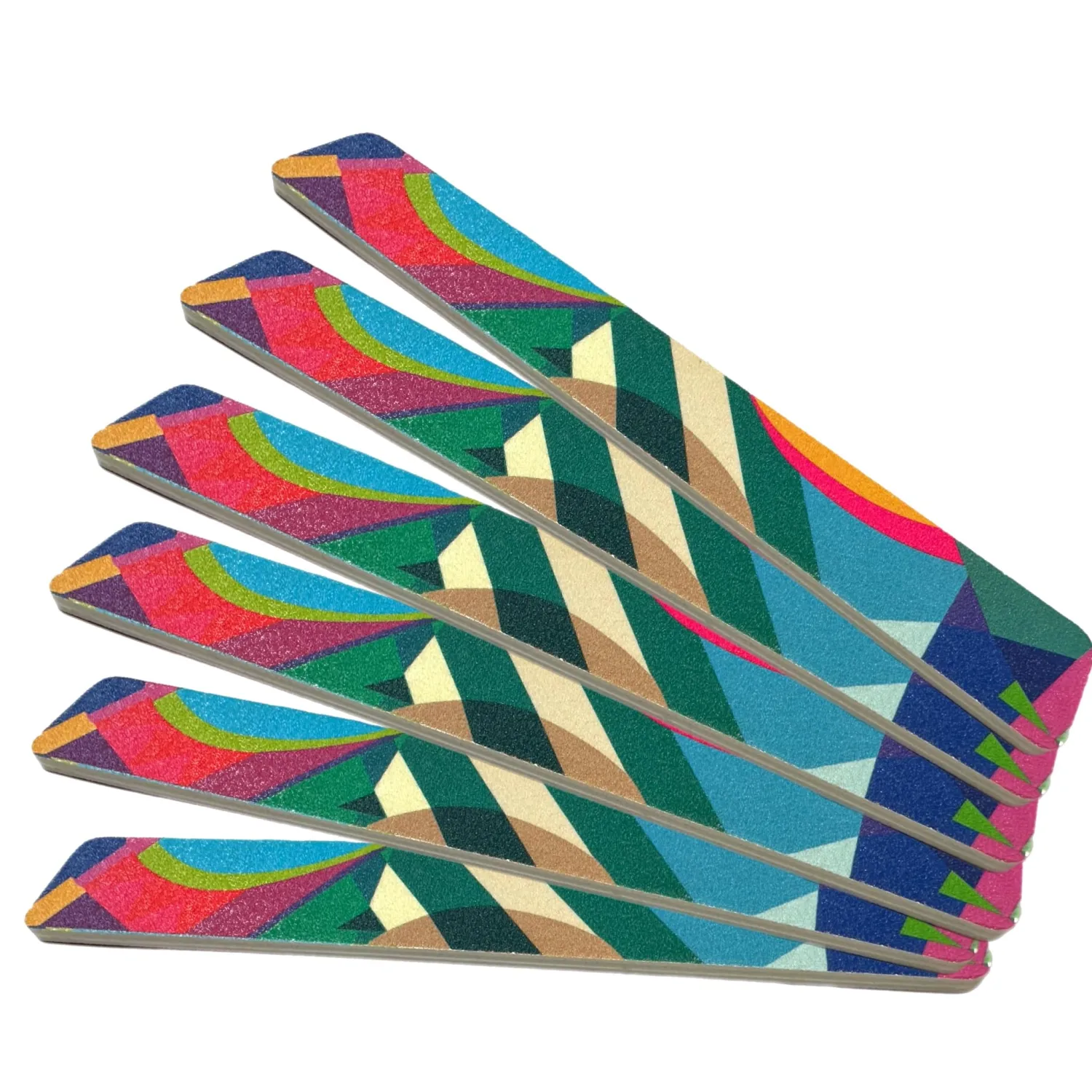 6 ALAZCO Jumbo Dual-Sided Nail File Emery Board Medium & Coarse Grit Cushioned Easy Grip Comfort Filing Smoothing Nails TSA Travel Approved Colorful Abstract Design