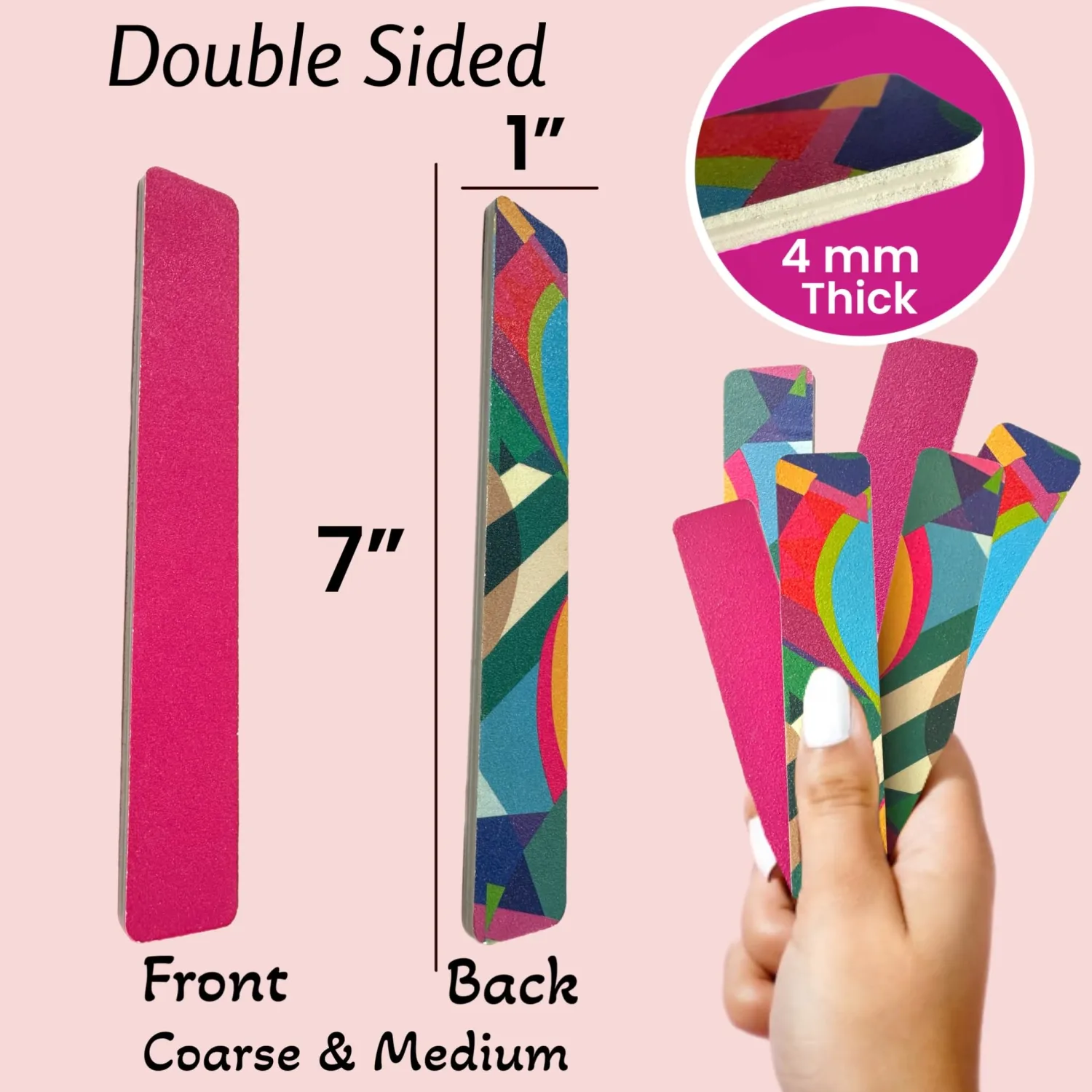 6 ALAZCO Jumbo Dual-Sided Nail File Emery Board Medium & Coarse Grit Cushioned Easy Grip Comfort Filing Smoothing Nails TSA Travel Approved Colorful Abstract Design