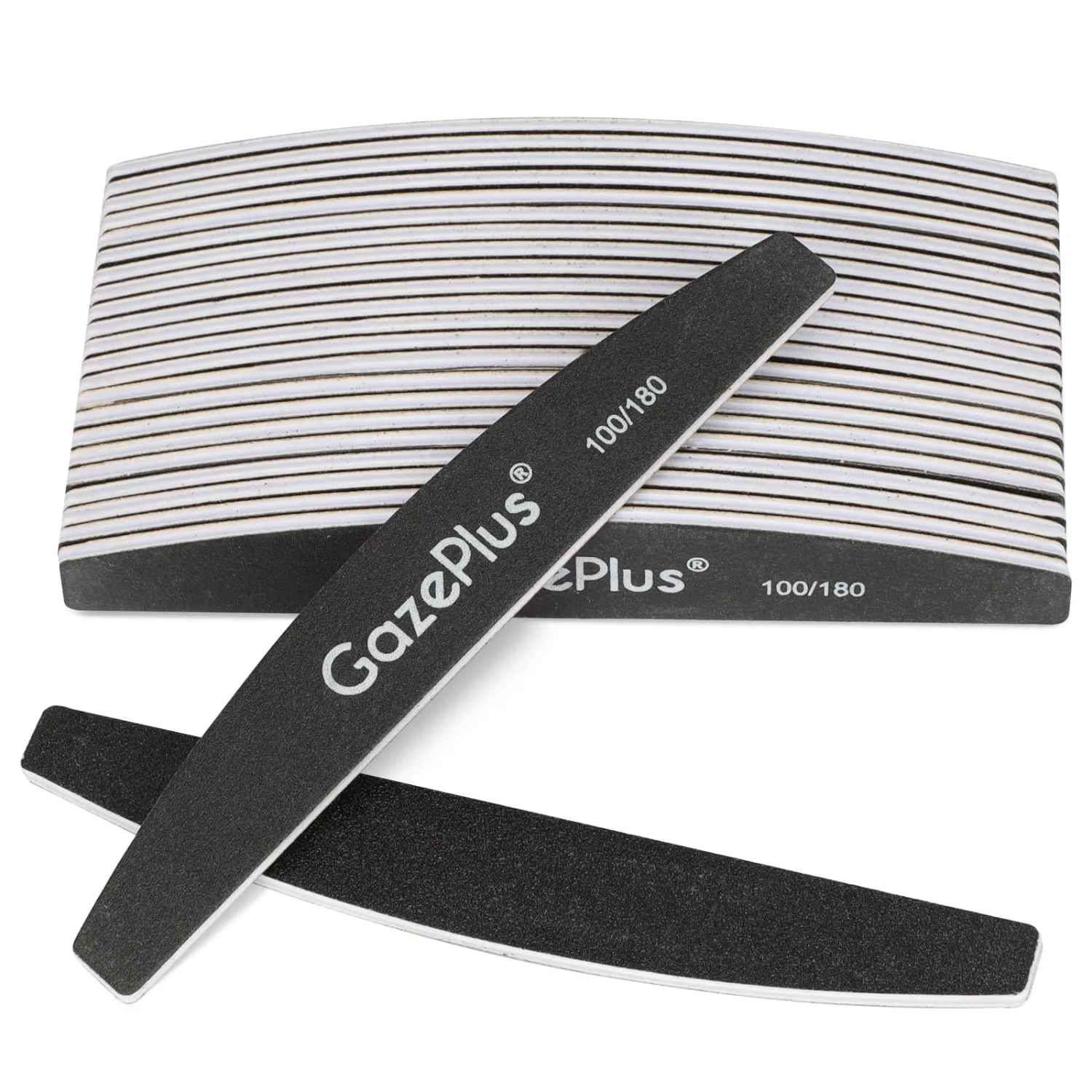 Nail Files, 24 PCS Fingernail Files 7" Long 100/180 Grit Emery Boards for Nails Professional Double Sided Nail File Bulk Washable Suitable for Both Acrylic and Natural Nails Black Half Moon