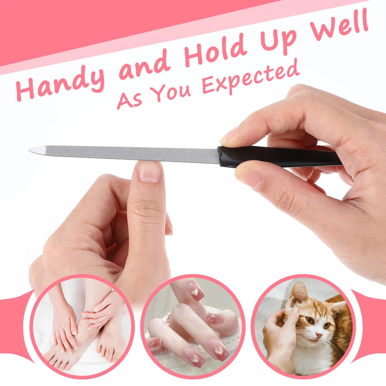 6 PCS Metal Nail Files for Women, Stainless Steel Nail File Double Sided Diamond Emery Boards for Nails Professional Nail File for Gel and Acrylic Nails Fingernail Files for Women Men (Black, White)