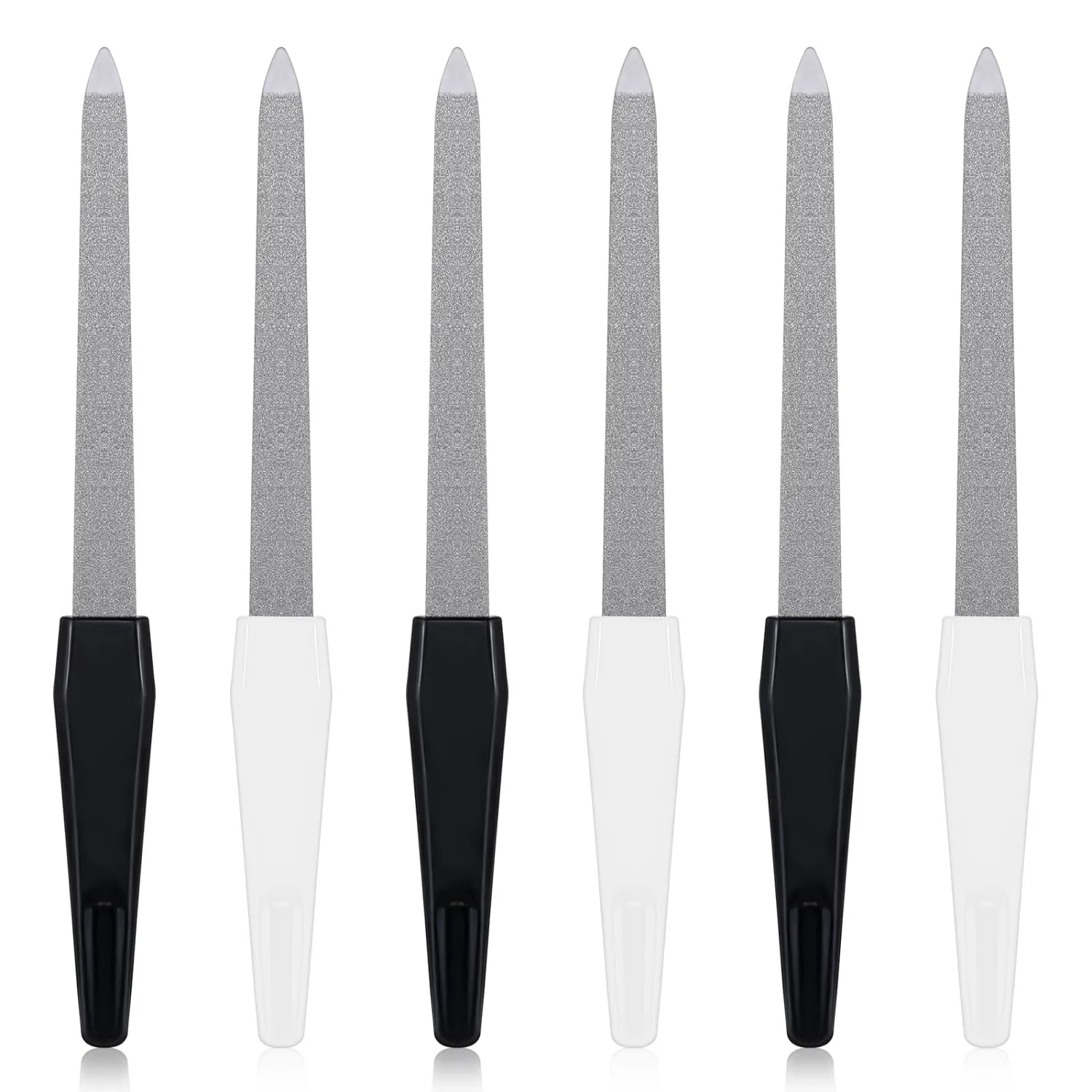 6 PCS Metal Nail Files for Women, Stainless Steel Nail File Double Sided Diamond Emery Boards for Nails Professional Nail File for Gel and Acrylic Nails Fingernail Files for Women Men (Black, White)