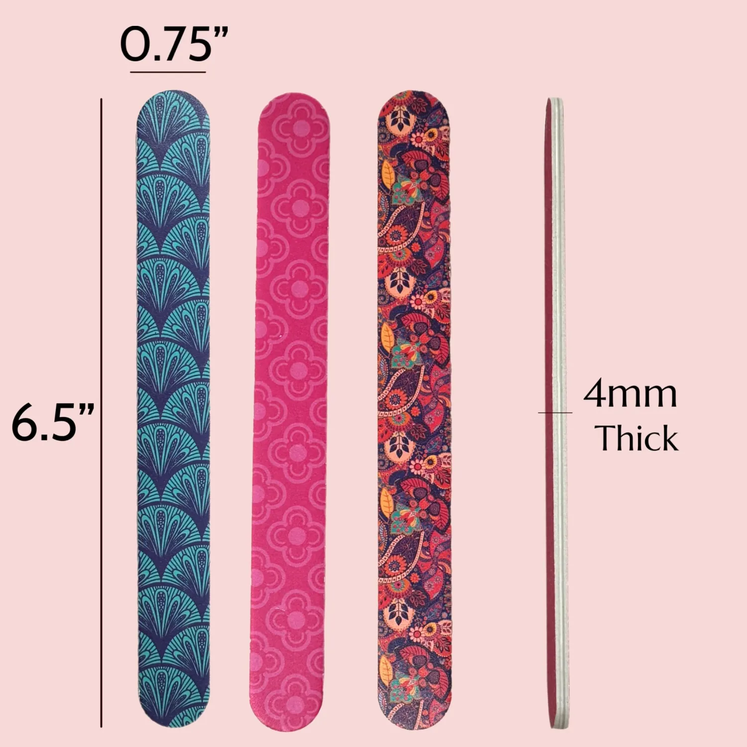 12 Nail File Emery Boards Dual Sided Buffer Nail Filing Tools Smoothing Manicure Pedicure TSA Travel Friendly Professional DIY Fashionable Design Pink Blue Purple