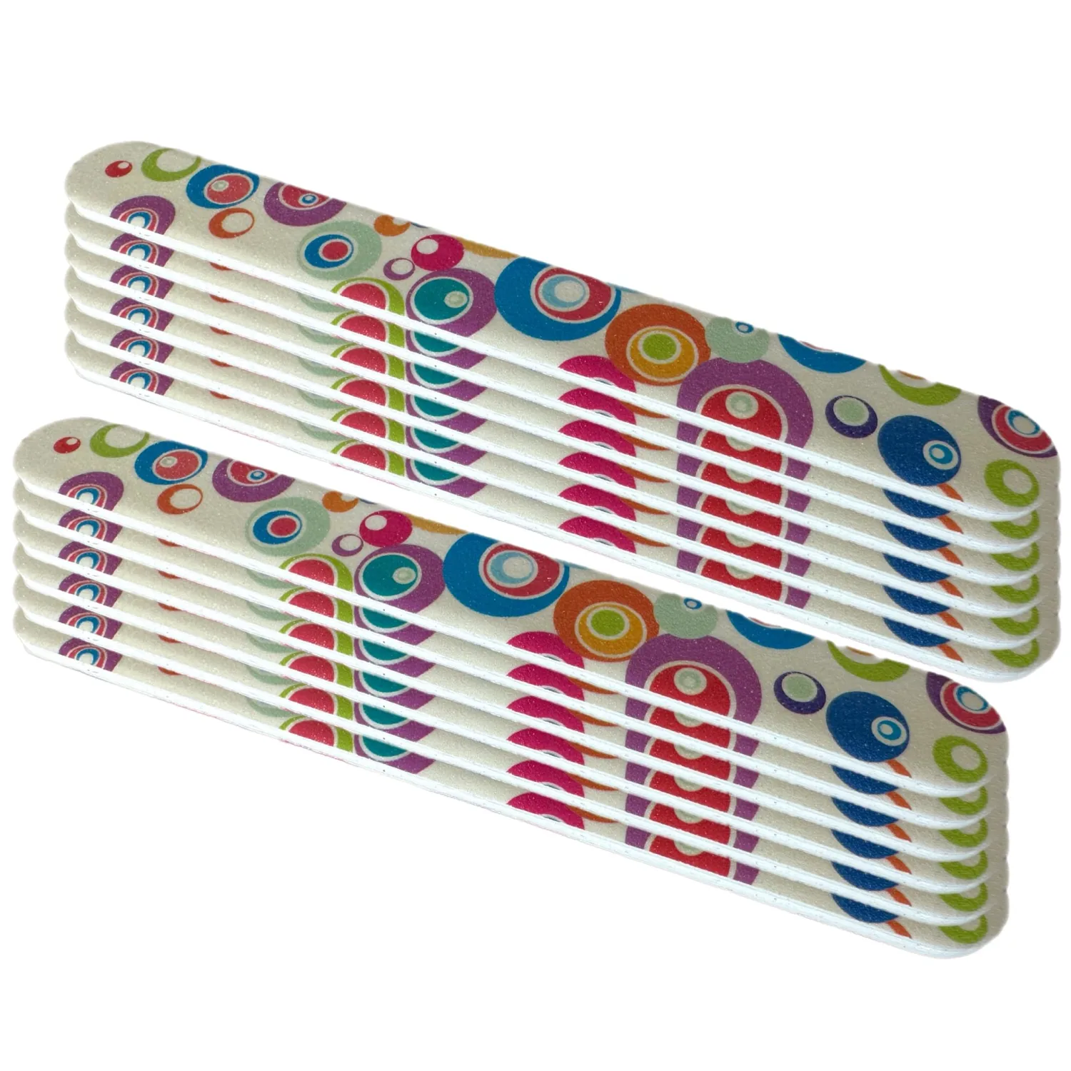 ALAZCO Set of 12 Dual-Sided Nail File Emery Board Heavy Medium Grit Cushioned Washable Easy Grip Comfortable Filing Smoothing Finishing Nails 6.5” Travel TSA Approved (Retro Circles)