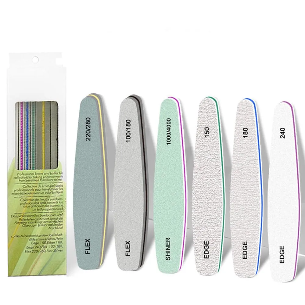 Professional Double Sided Nail Files & Buffer Block for Natural Nails, Acrylics and Gels Washable Manicure Tools (Count, 6, 100-4000 Grit)