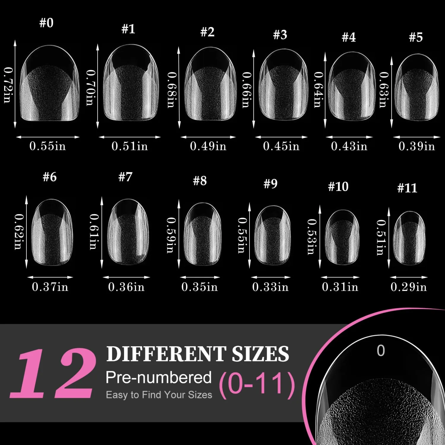 AddFavor XS Short Oval Gel Nail Tips, 240pcs Round Acrylic Nail Tips Full Cover Clear Press on Nails False Tips for Nail Extension, 12 Sizes Short Fake Nails