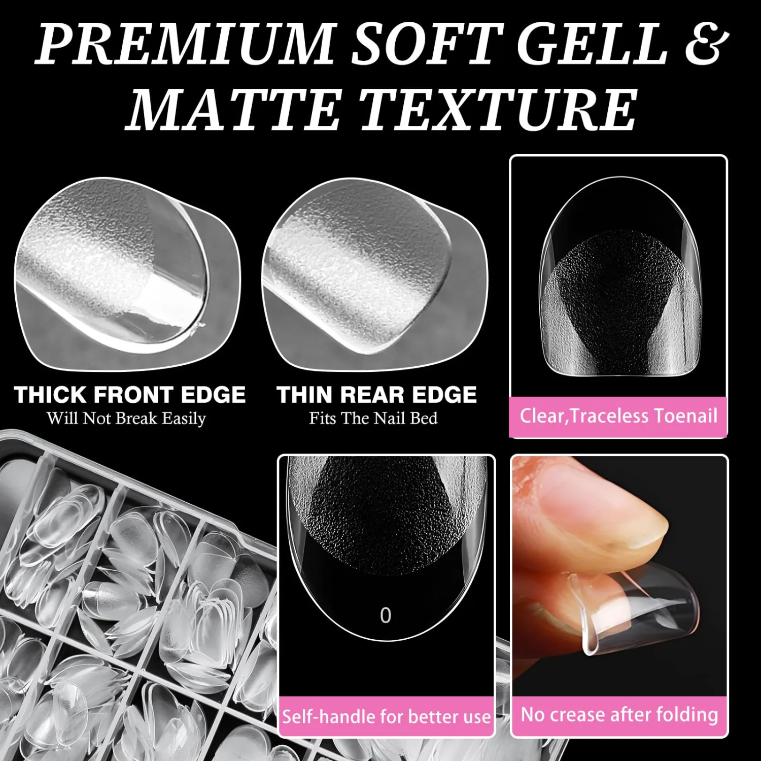 AddFavor XS Short Oval Gel Nail Tips, 240pcs Round Acrylic Nail Tips Full Cover Clear Press on Nails False Tips for Nail Extension, 12 Sizes Short Fake Nails