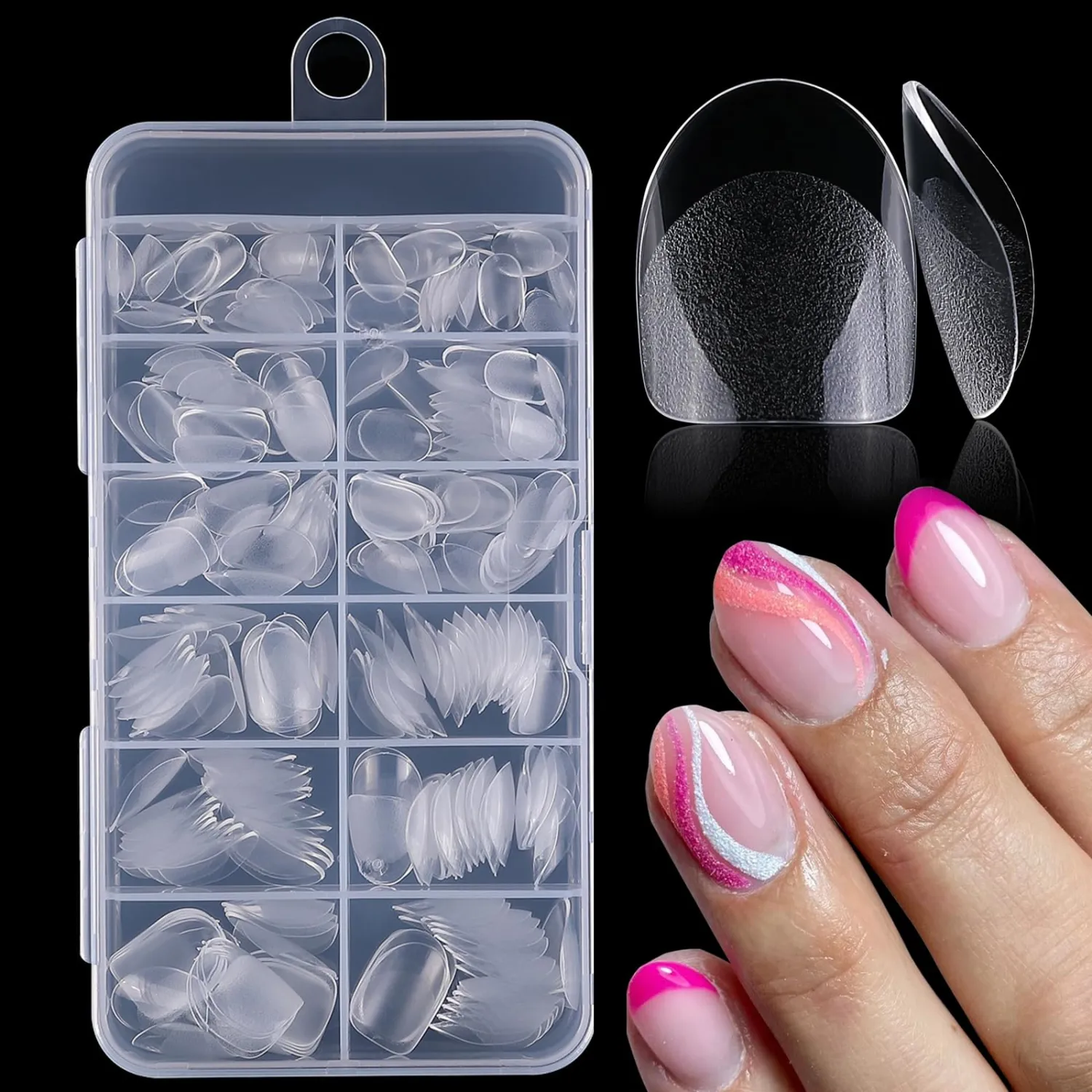 AddFavor XS Short Oval Gel Nail Tips, 240pcs Round Acrylic Nail Tips Full Cover Clear Press on Nails False Tips for Nail Extension, 12 Sizes Short Fake Nails