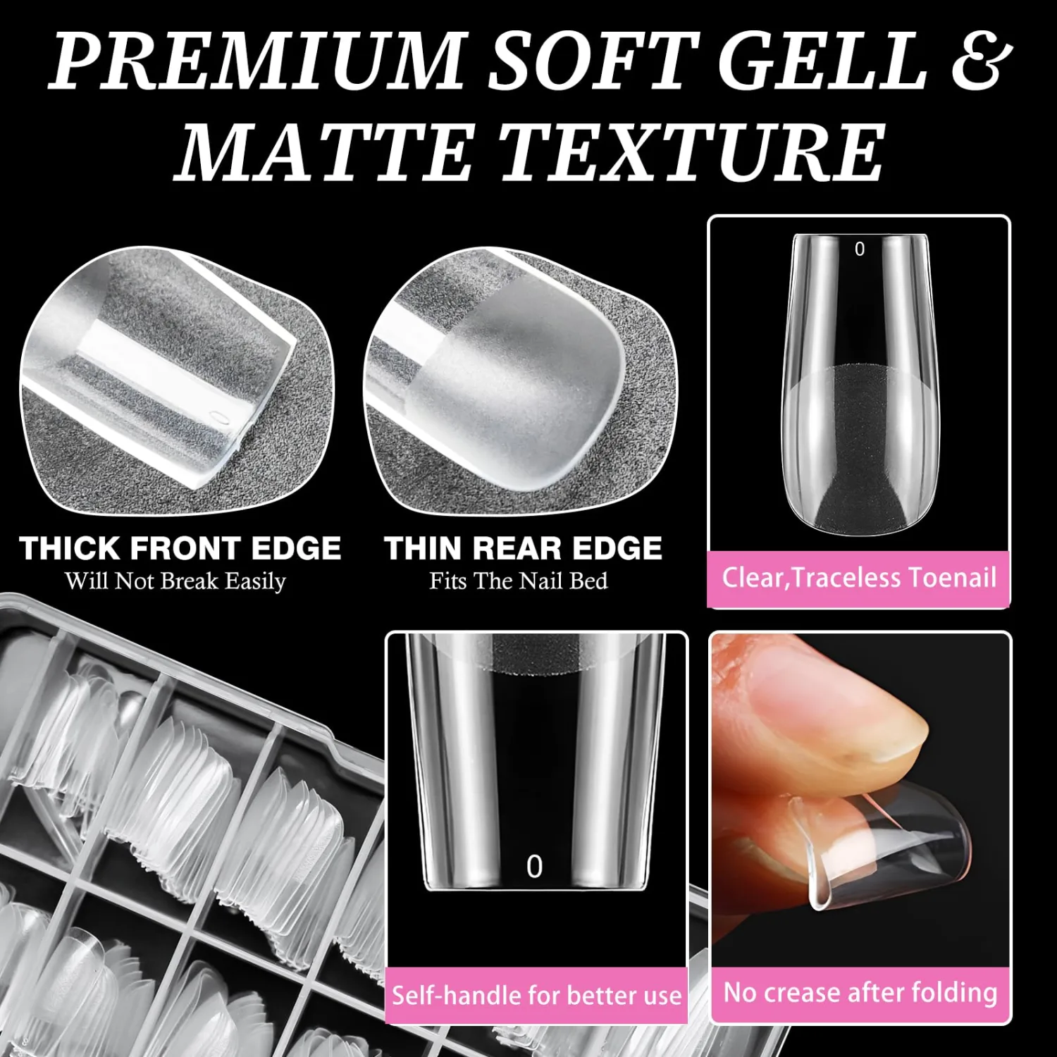 AddFavor Square Nail Tips Medium Fake Nails, 240pcs Soft Gel Nail Tips Square Clear Full Cover Gel Nails Press ons False Acrylic Nails Tips for Nail Extension, 12 Sizes Artificial Fingernails