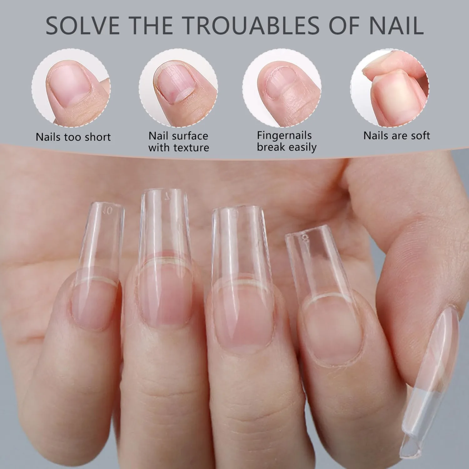 AddFavor Square Nail Tips Medium Fake Nails, 240pcs Soft Gel Nail Tips Square Clear Full Cover Gel Nails Press ons False Acrylic Nails Tips for Nail Extension, 12 Sizes Artificial Fingernails