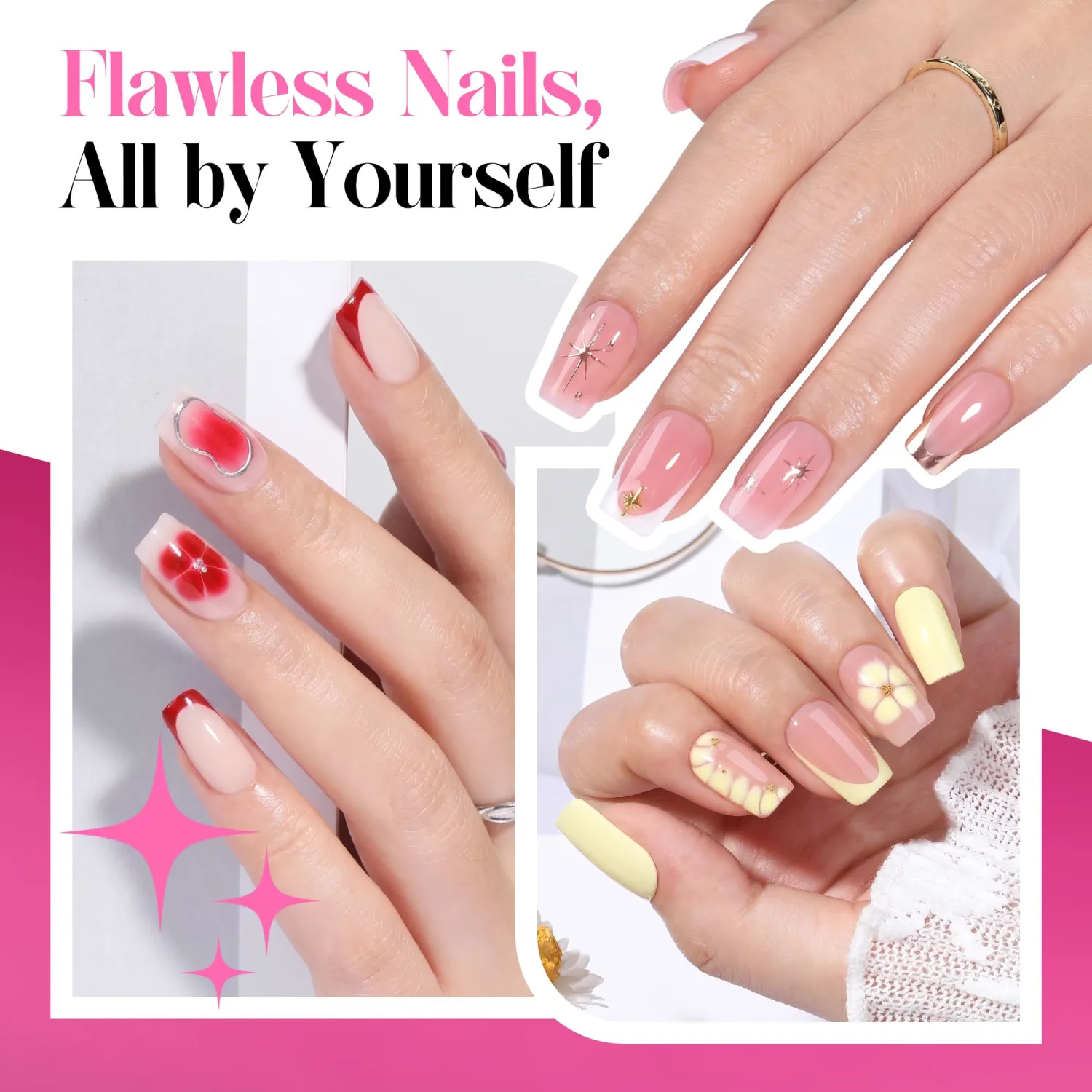 UNA GELLA Gel Nail Kit: Short Square Soft Gel Nail Tips and Strong Nail Glue Air Dry 216Pcs Pre-etched Full Cover Press on Nails Semi Solid Nail Glue with Manicure Tools No U V Lamp Needed DIY Home