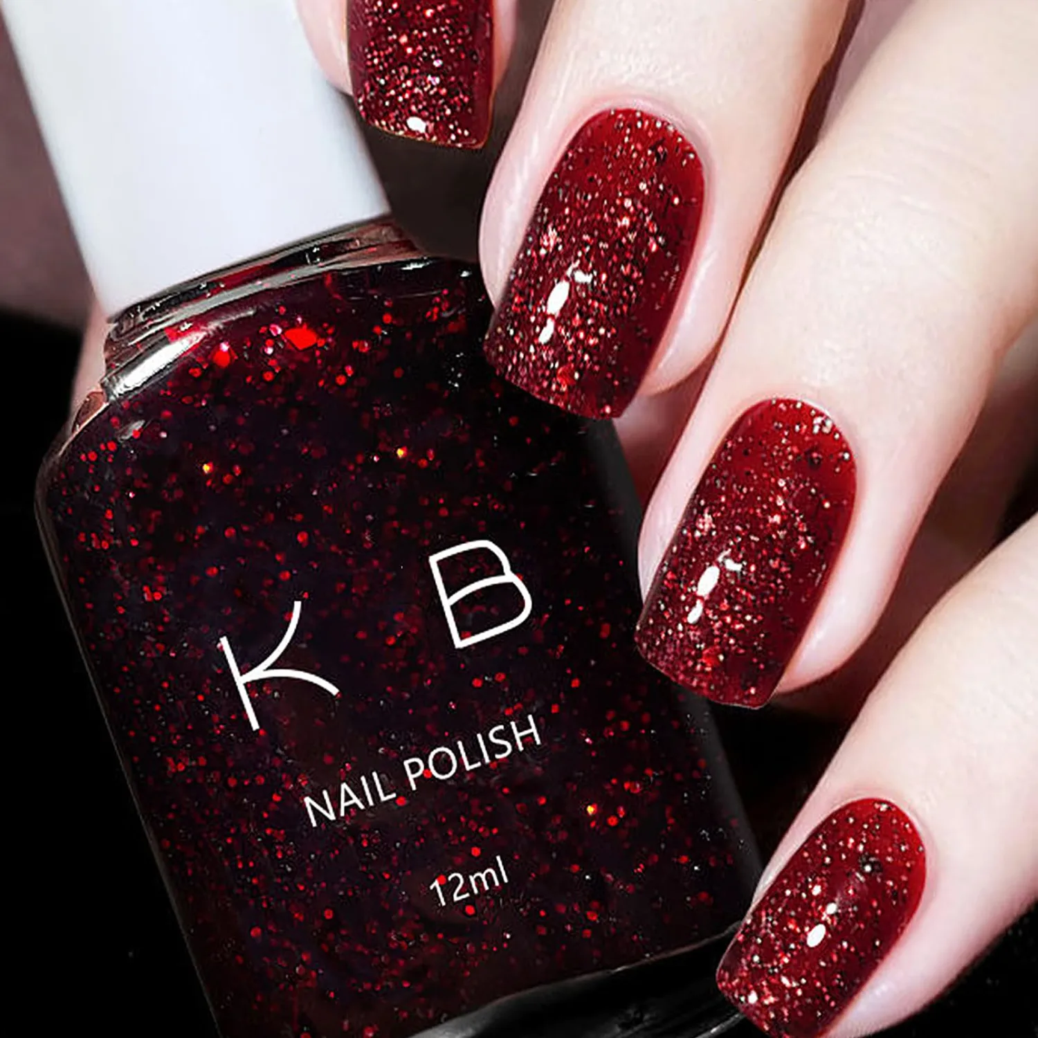 NovaCharm Bright Red Glitter Nail Polish, Quick Dry Sparkle Red Polish 12ML, Long Wear Air-Dry Nail Color, Shimmery Nail Lacquer No UV Needed for Women & Girls