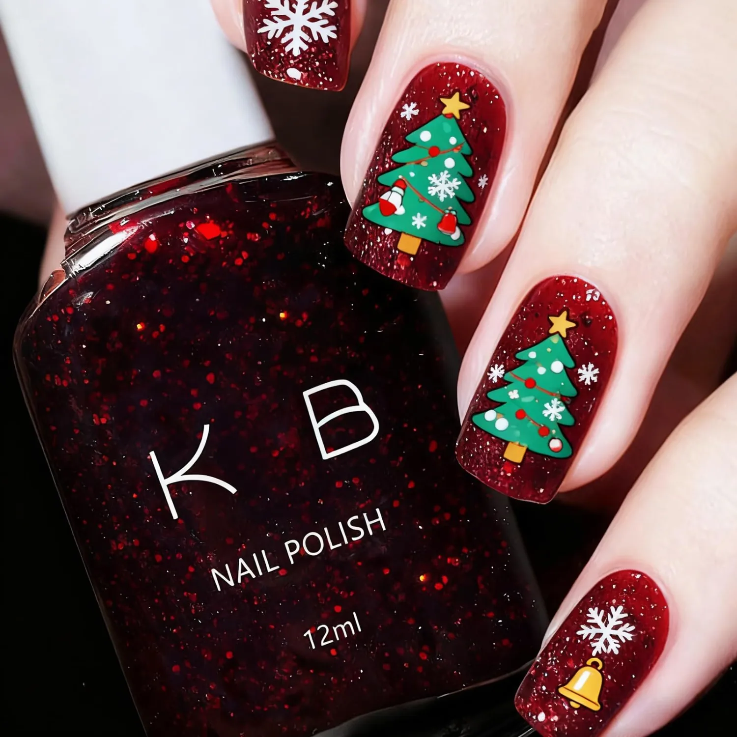 NovaCharm Bright Red Glitter Nail Polish, Quick Dry Sparkle Red Polish 12ML, Long Wear Air-Dry Nail Color, Shimmery Nail Lacquer No UV Needed for Women & Girls