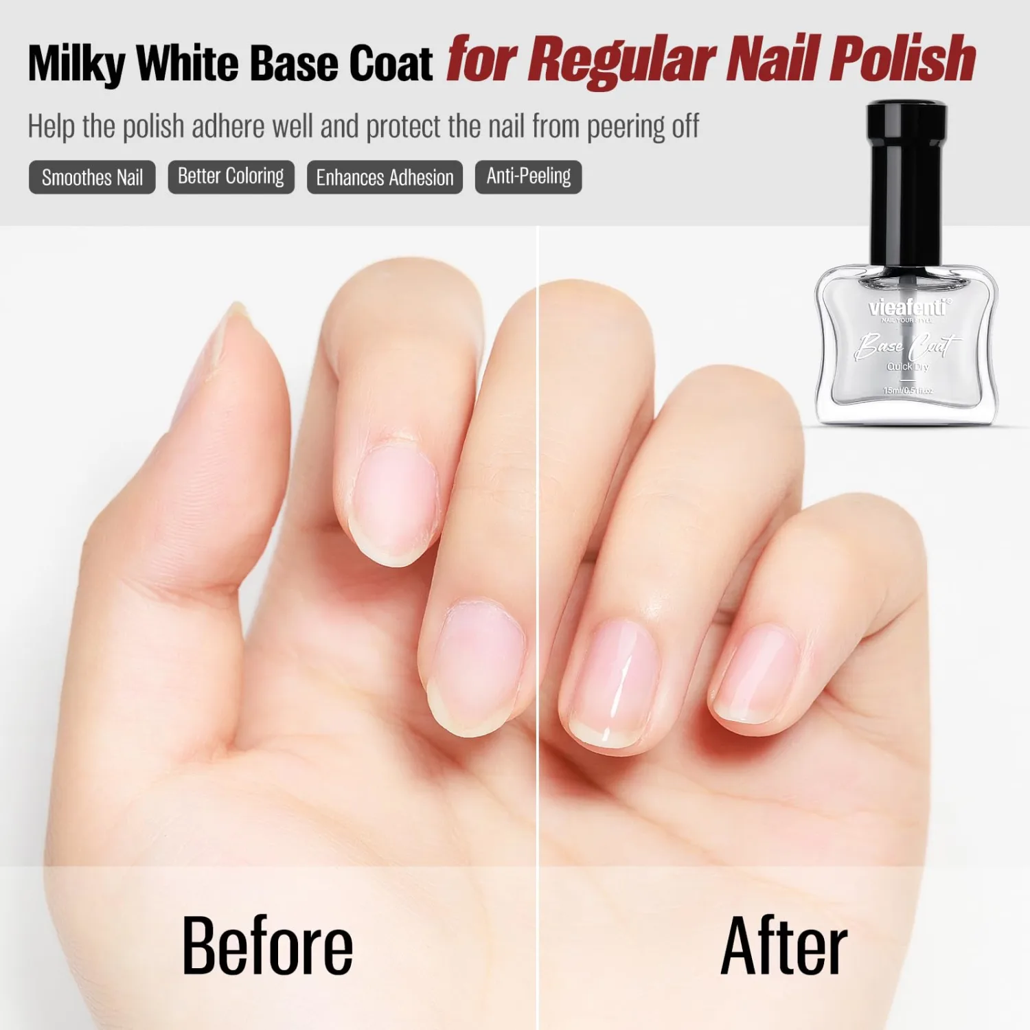 Nail Base Top Coat Nail Polish Quick Dry 15ml, Clear Top Coat Nail Polish Non Gel High Shine Air Dry Fast Regular Salon Quality Nail Art for Ladies