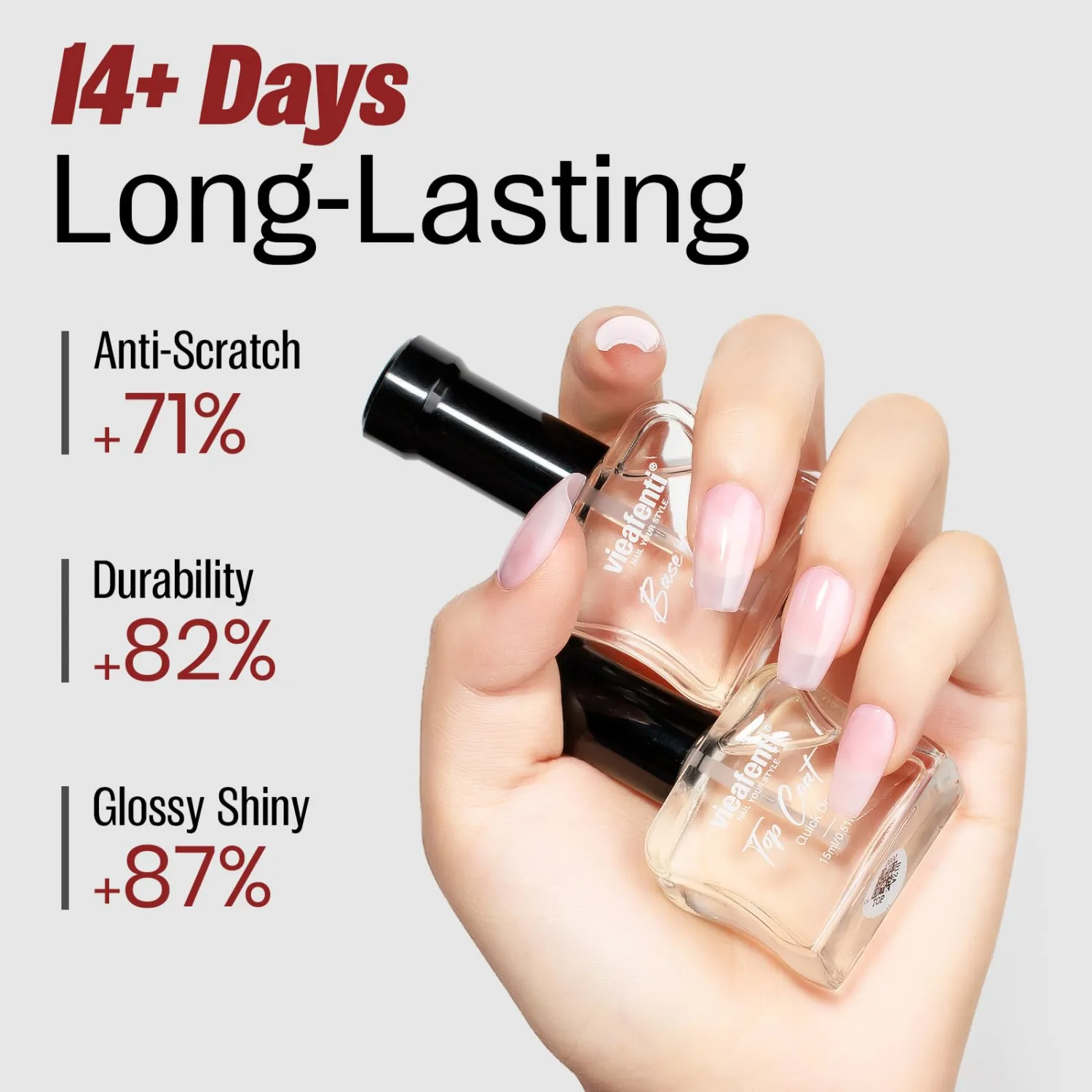 Nail Base Top Coat Nail Polish Quick Dry 15ml, Clear Top Coat Nail Polish Non Gel High Shine Air Dry Fast Regular Salon Quality Nail Art for Ladies