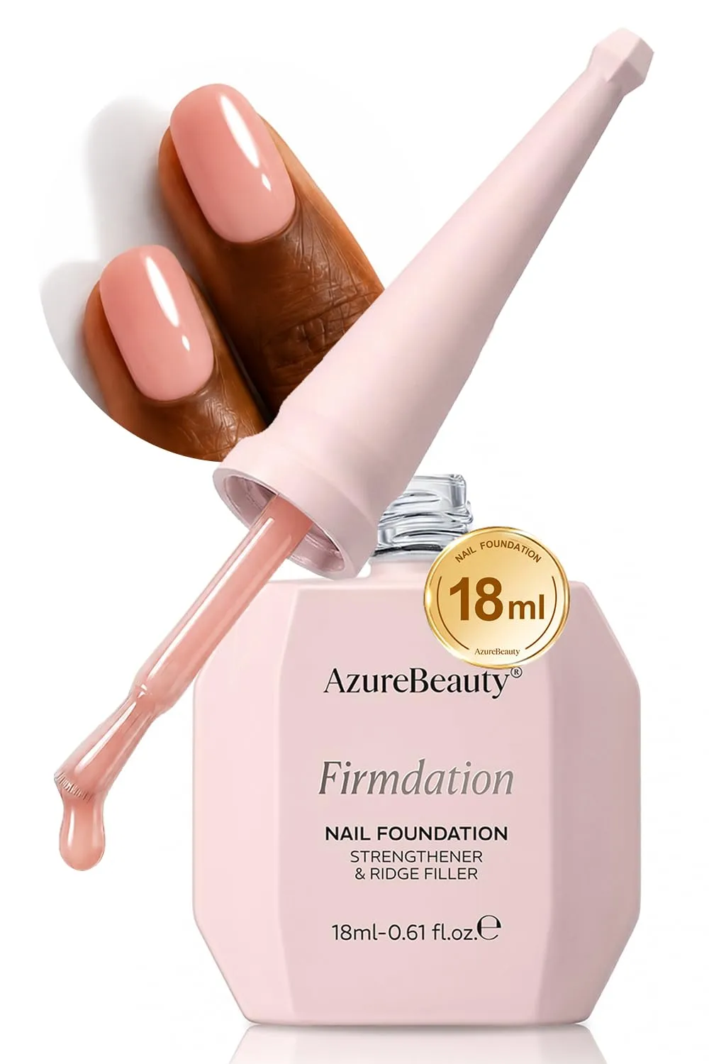 AzureBeauty 18ml Nail Strengthener and Growth, Peach Pink Nail Polish Peel Off Nail Repair for Damaged Nails, Ridge Filler Air Dry Natural Polish Concealer Foundation