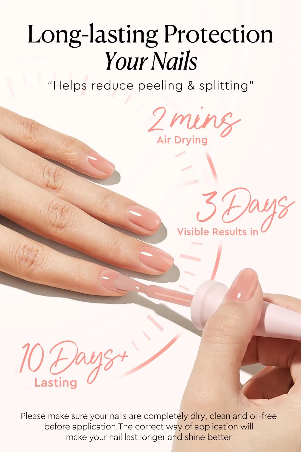 AzureBeauty 18ml Nail Strengthener and Growth, Peach Pink Nail Polish Peel Off Nail Repair for Damaged Nails, Ridge Filler Air Dry Natural Polish Concealer Foundation
