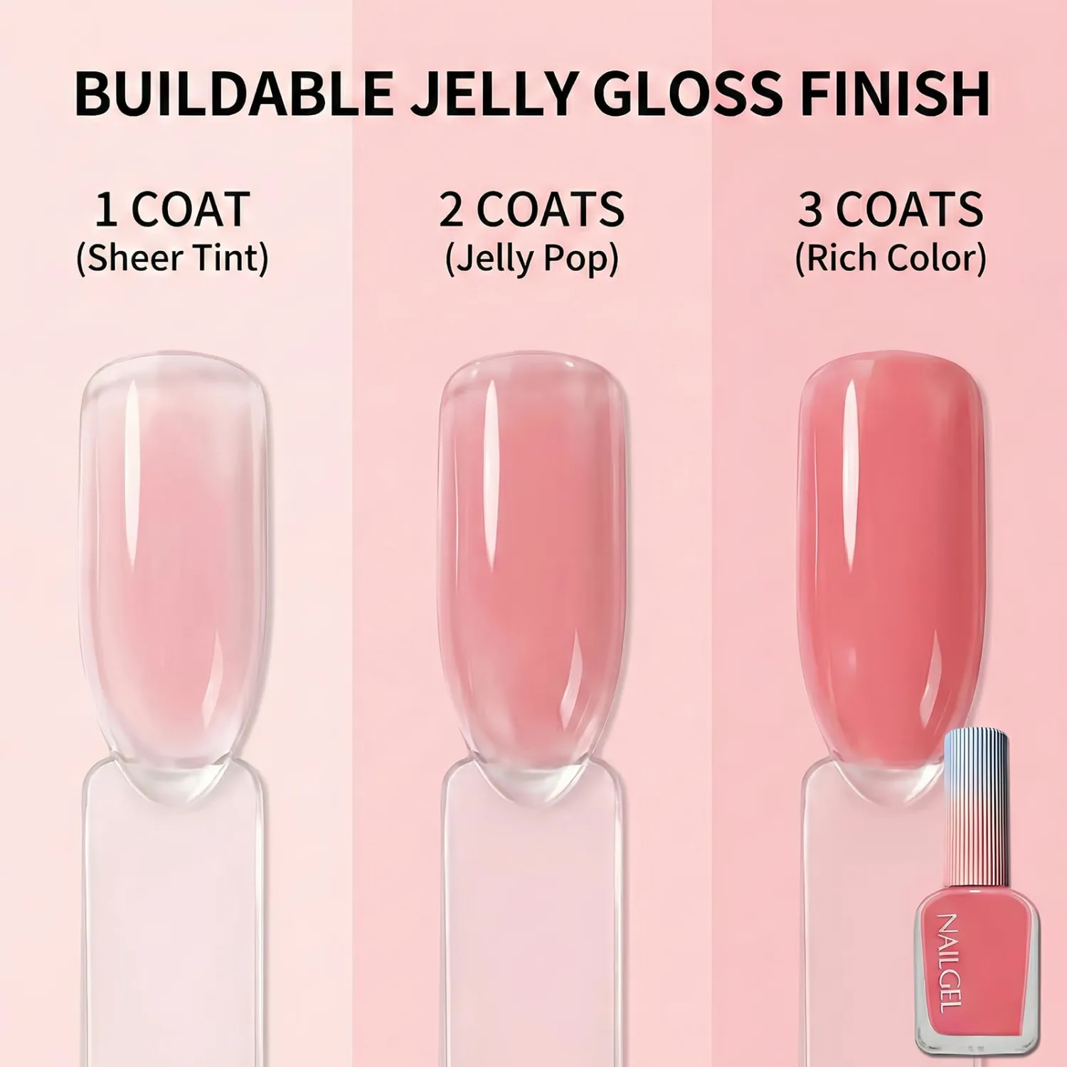 Jelly Pink Nail Polish 12ML, Sheer Translucent Pink Quick Dry, Air Dry Glossy Finish, No UV Lamp Needed for Women Girls