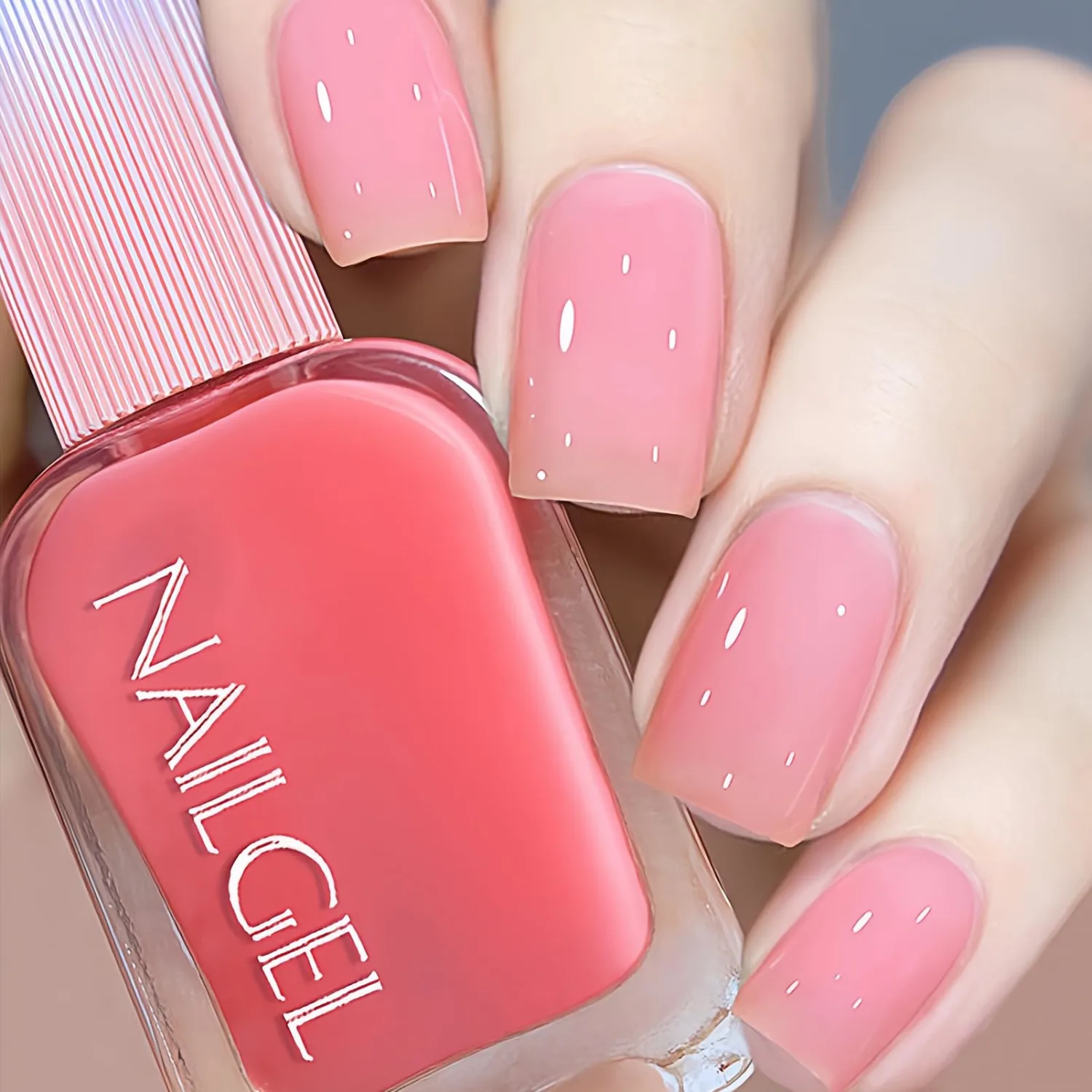 Jelly Pink Nail Polish 12ML, Sheer Translucent Pink Quick Dry, Air Dry Glossy Finish, No UV Lamp Needed for Women Girls
